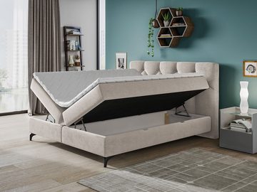 MIRJAN24 Boxspringbett Infinity (mit 2 Bettkästen, Gasdruckfedern, Bonellfederkernmatratzen + Topper), Kopfteil gesteppt und gepolstert