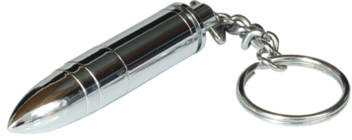 meytrade Schlüsselanhänger in Patronenform in chrome mit Zigarrenbohrer für Einsteiger (1-tlg), Mit Druckknopf zum Auswurf des Deckblattes