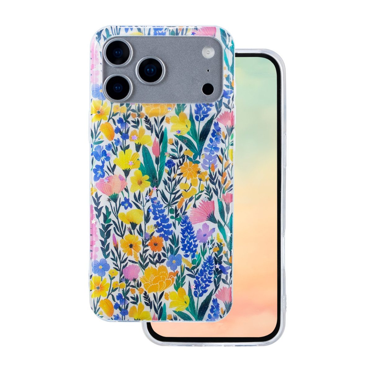 COFI 1453 Handyhülle Blumenmotiv Glow Glam kompatibel mit iPhone 17 Pro Max mehrfarbig 6,9, Mehrfarbiges Cover mit Blumenmotiv und erhöhter Kamera