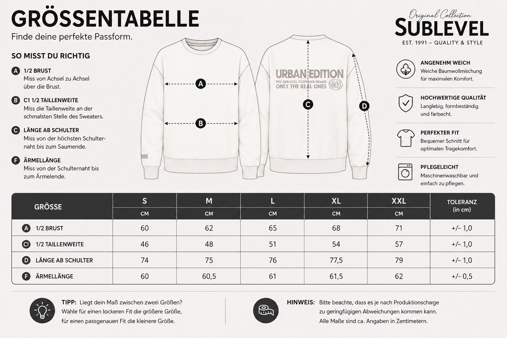 SUBLEVEL Sweatshirt Pullover Herren Sweater Sweatshirt Rundhals Perfekte Passform Hochwertige Verarbeitung, Angenehm weich & bequem