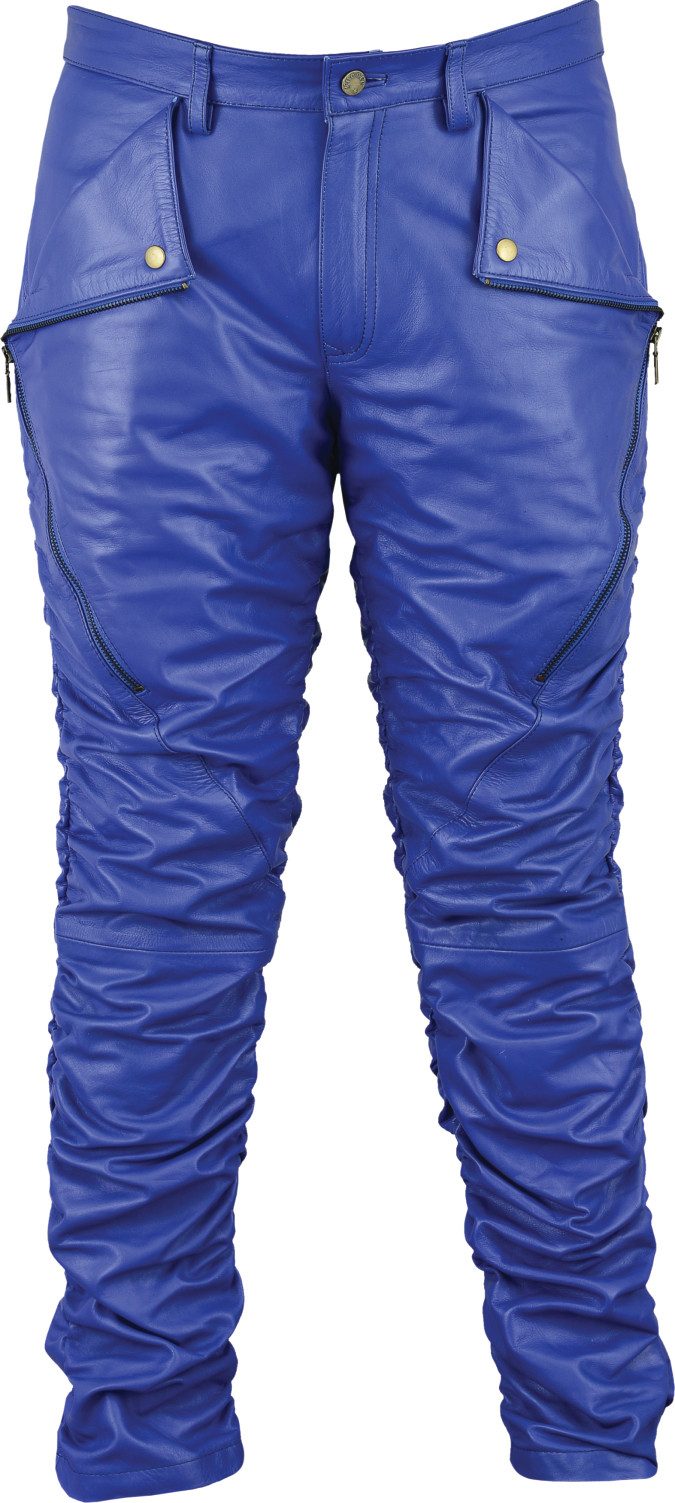 Fuente Leather Wears Motorradhose Herren Motorrad-Lederhose, Slim-Fit, Cargotaschen, Rot, Blau