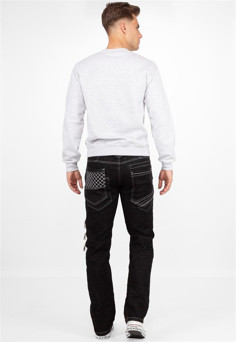 5-Pocket-Jeans Herren schwarz Lupo mit Kosmo Aufgesetzten Hose Applikationen Auffällige BA-KM8006