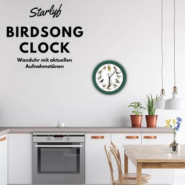 Starlyf Wanduhr Birdsong Clock (Uhr mit natürlichen Vogelstimmen, 25x25cm, batteriebetrieben, grün)