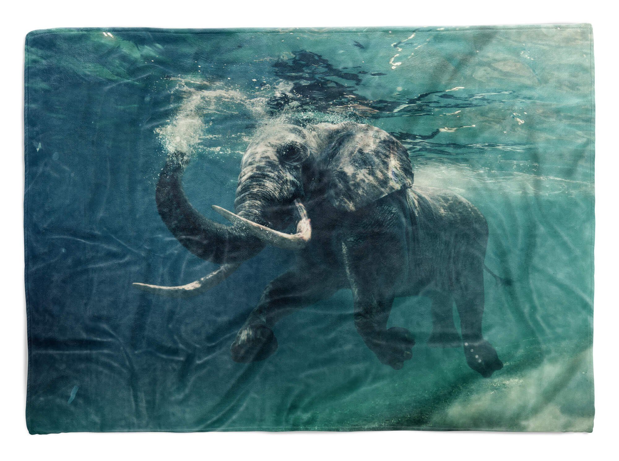 Sinus Art Handtücher Handtuch Strandhandtuch Saunatuch Kuscheldecke mit Tiermotiv Elefant unter Wass, Baumwolle-Polyester-Mix (1-St), Handtuch