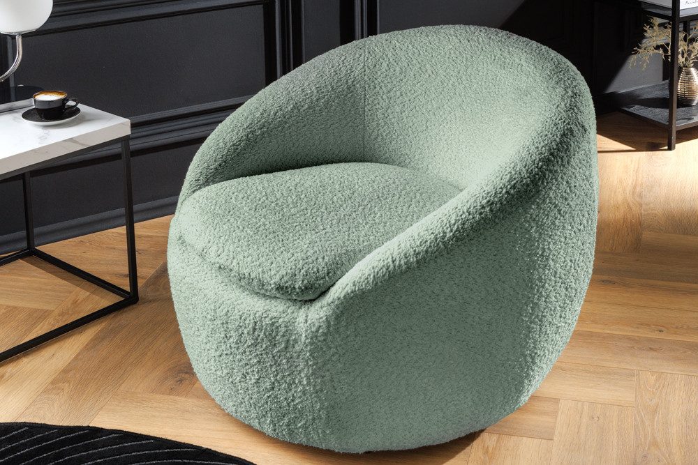 riess-ambiente Drehsessel ALPINE salbei - Bouclé, 360° drehbar, Armlehnen, Polsterung, montiert (Einzelartikel, 1-St), Sessel mit Teddystoffbezug - ideal für Schlaf-, Wohnzimmer & Leseecke