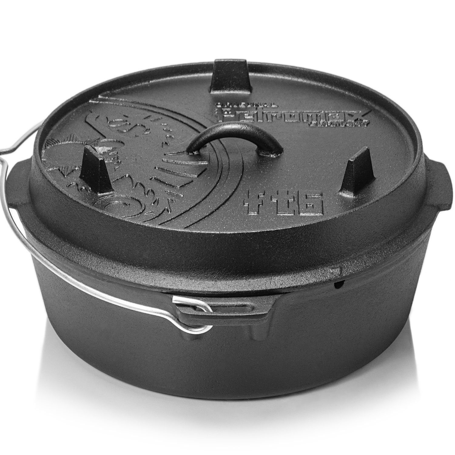Petromax Schmortopf Feuertopf ft6 mit Deckel ohne Füße Dutch Oven, Gusseisen (Aktion Spar-Set, 3-tlg., 3-teilig, 4-8 Personen geeignet), Deckel mit Henkel, als Pfanne nutzbar, Topf induktionsfähig