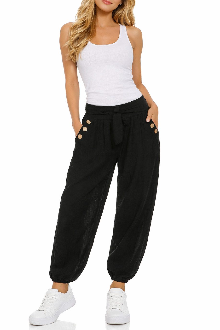 Mississhop Haremshose Leichte Baumwollhose einfarbige Hose Sommerhose Aladinhose M. 270 in Unifarbe
