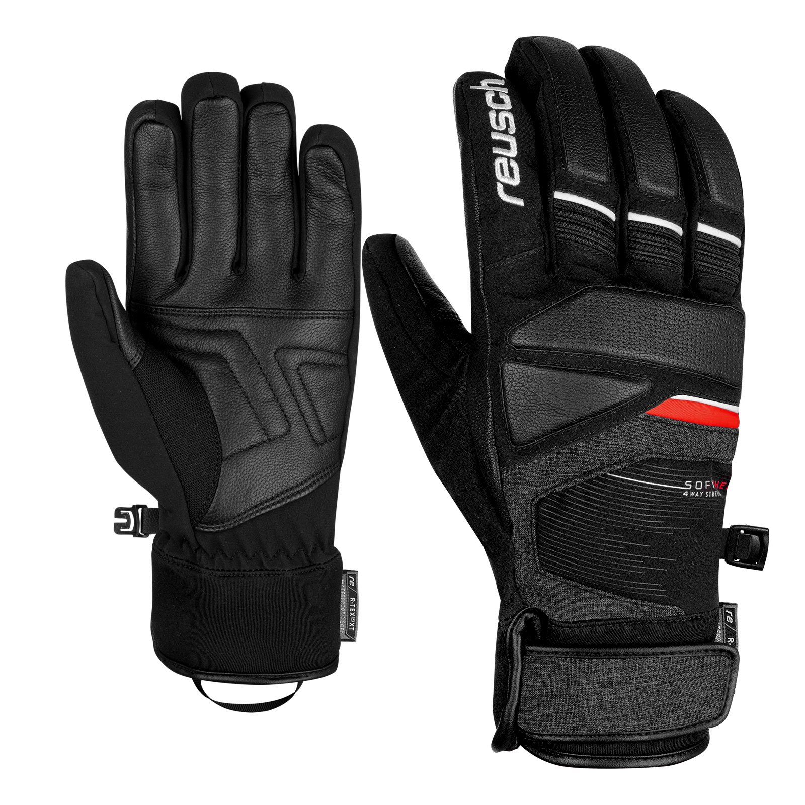 Reusch Skihandschuhe mit und R-TEX® 7680 Fingerschutz black fire / red Storm black Knöchel- XT / melange