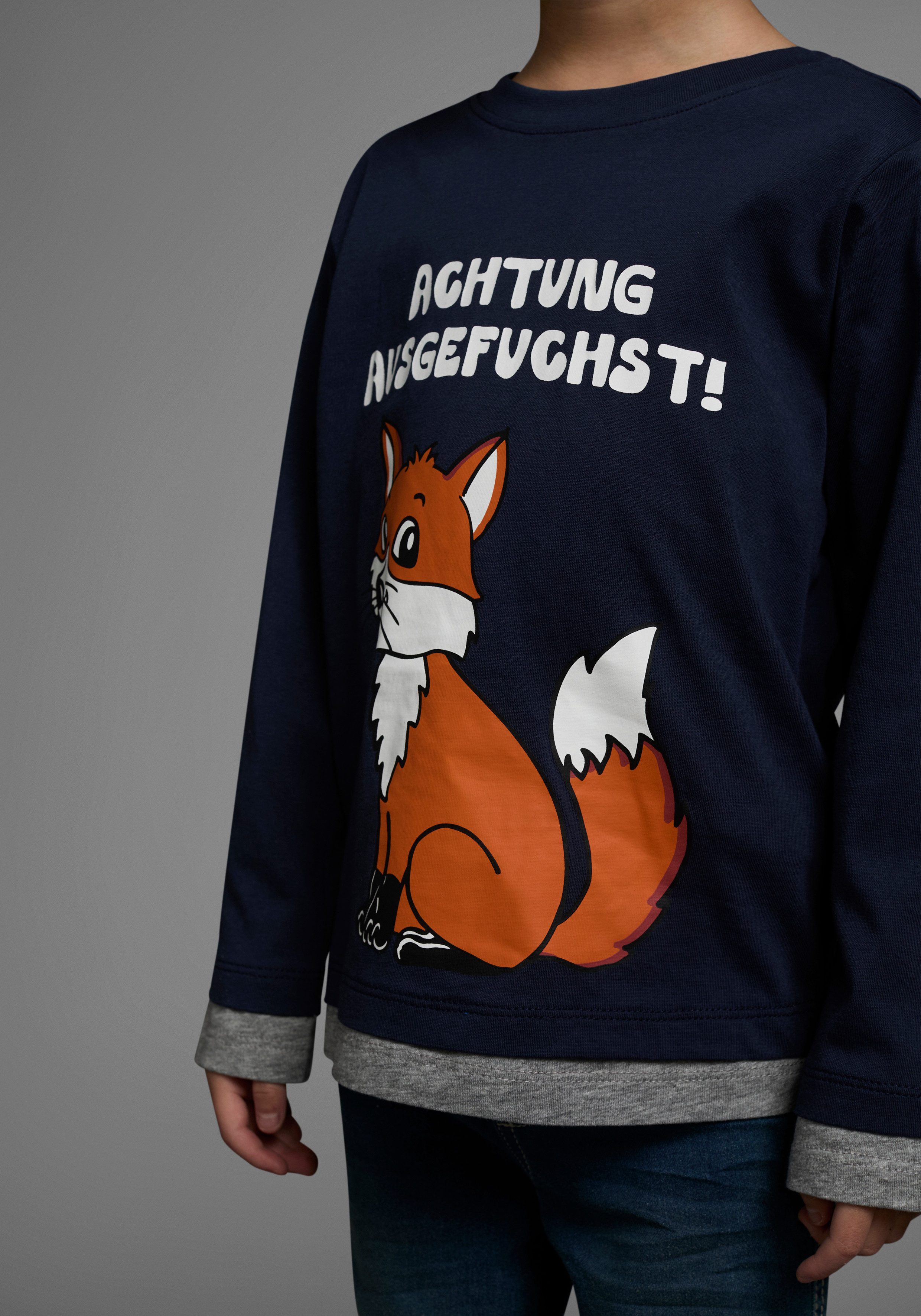 KIDSWORLD Langarmshirt ACHTUNG AUSGEFUCHST Shirt mit coolem Fuchsdruck