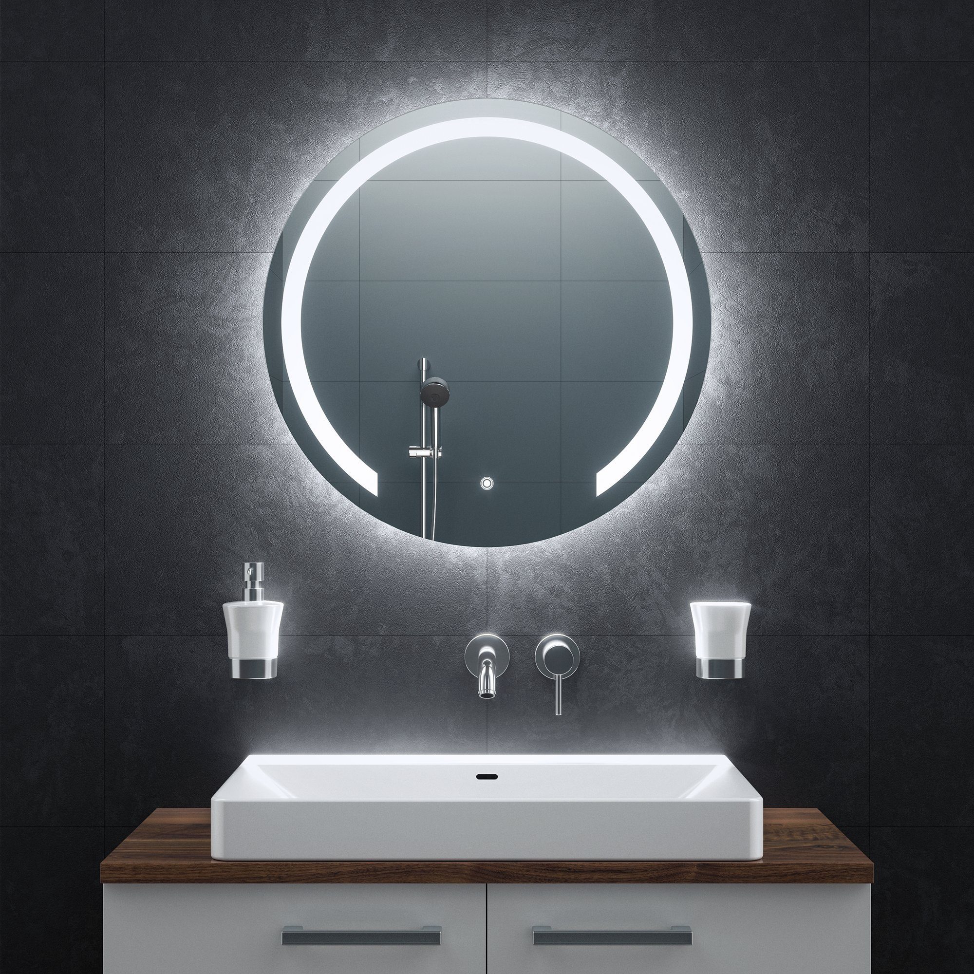 Bringer Badspiegel, Badezimmerspiegel Rund mit Anti-Beschlag und Speicherfunktion