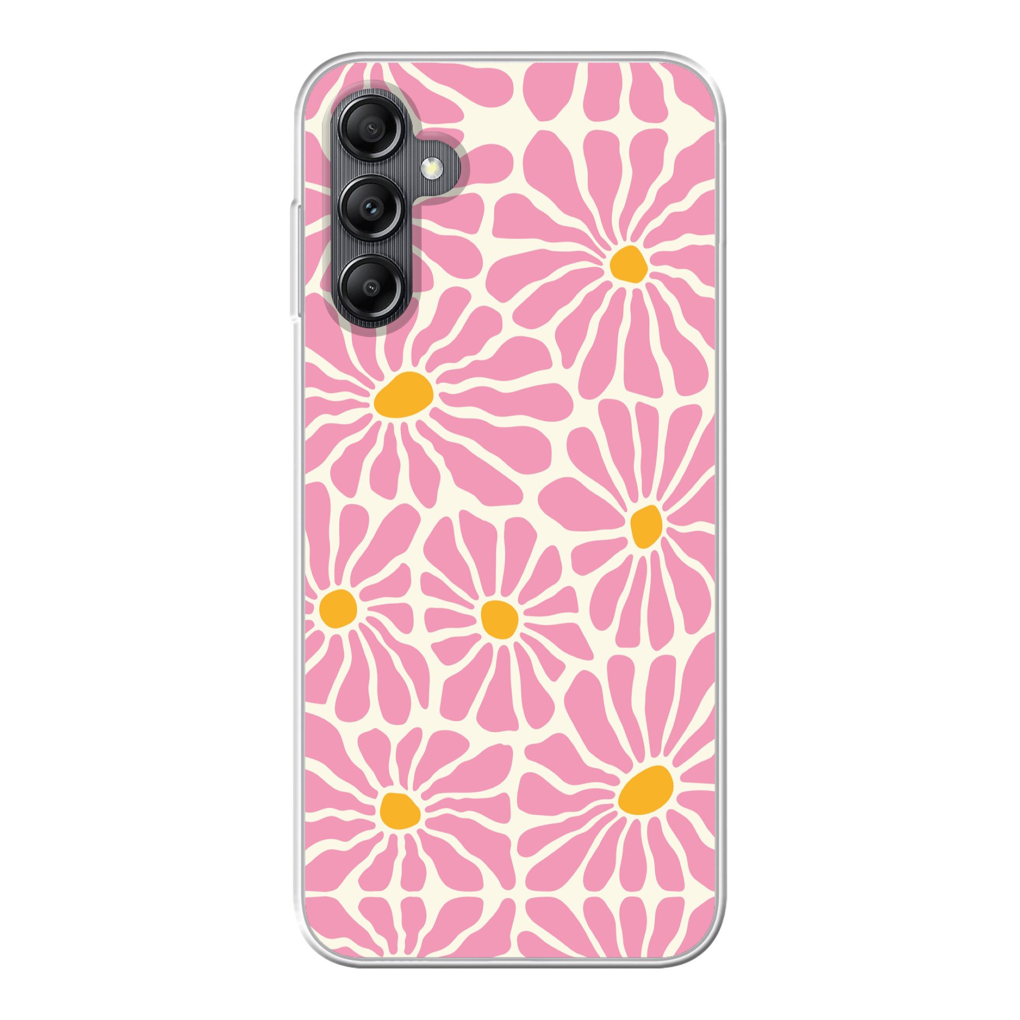 MuchoWow Handyhülle für Samsung Galaxy A14 5G Blumen - Muster - Rosa - Beige - Orange, Smartphone-Bumper, Print, Handy Schutzhülle Dünn