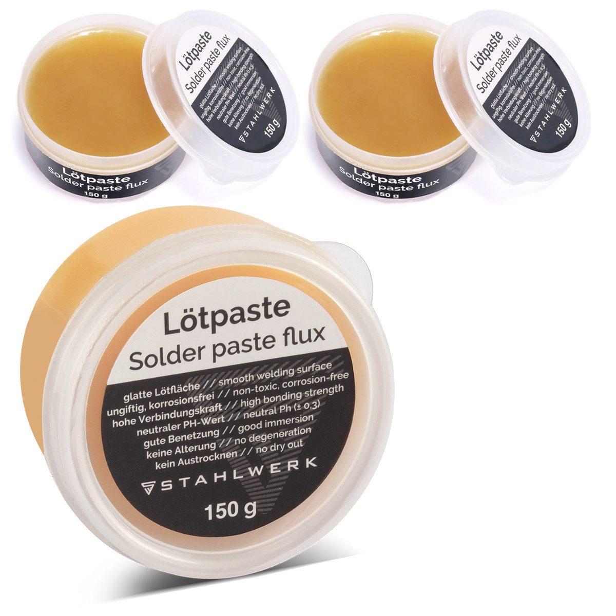 STAHLWERK Lötkolben 3 x Lötpaste 150g für professionelle Lötarbeiten, max. 480 °C, Packung, 3-tlg., Einzelgerät, sehr gute Verbindungseigenschaften