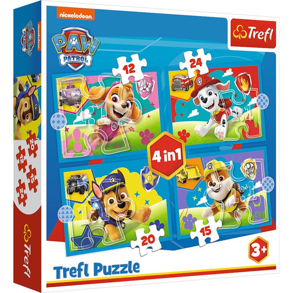 Trefl Puzzle Puzzle Paw Patrol: Laufendes Hündchen 4in1 (12,15,20,24 Teile), Puzzleteile