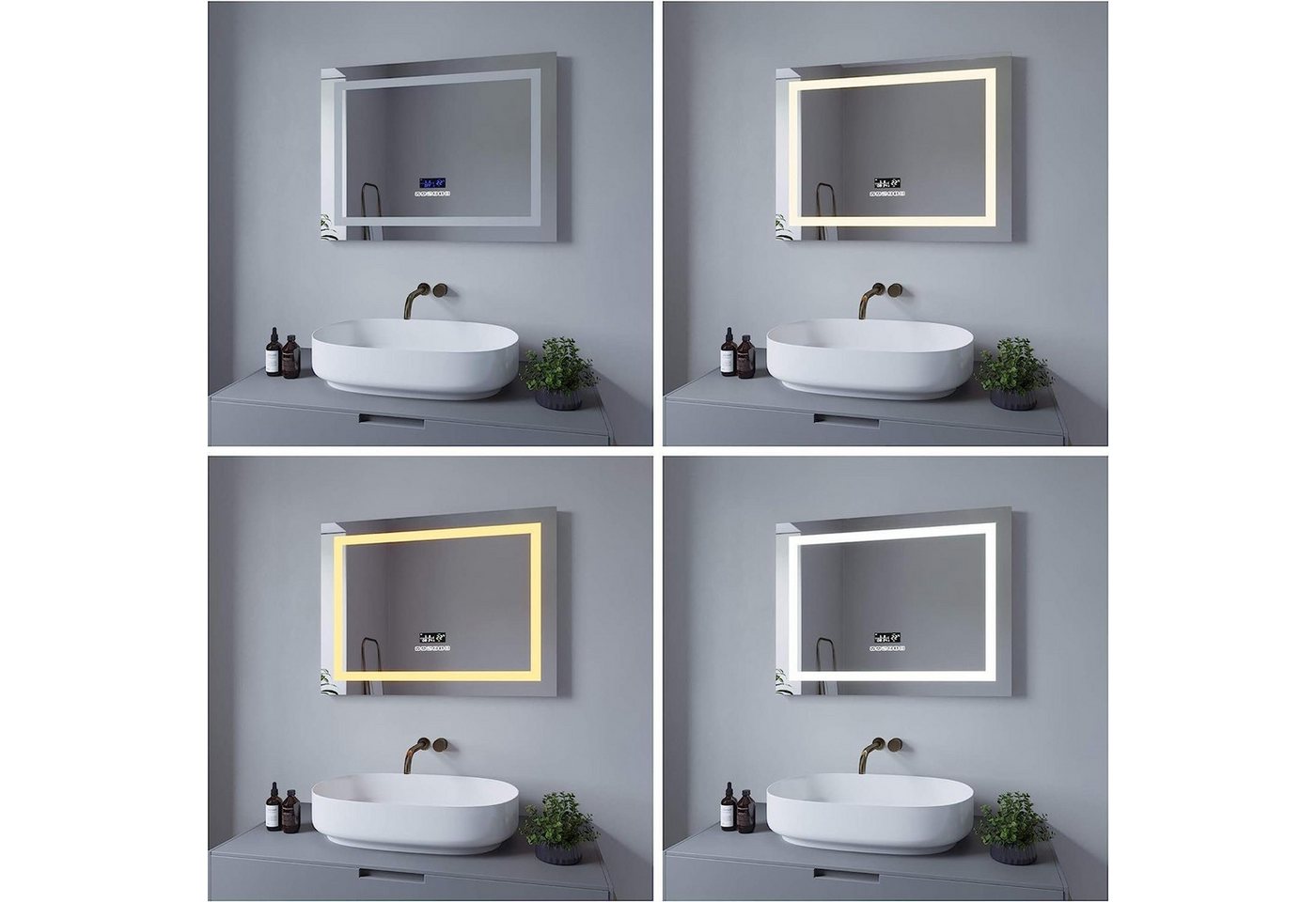 Thumbnail - AQUALAVOS Badspiegel LED Badspiegel 80x60 cm mit Beleuchtung Bluetooth Lautsprecher Dimmbar, Badezimmerspiegel 6400K Kal...