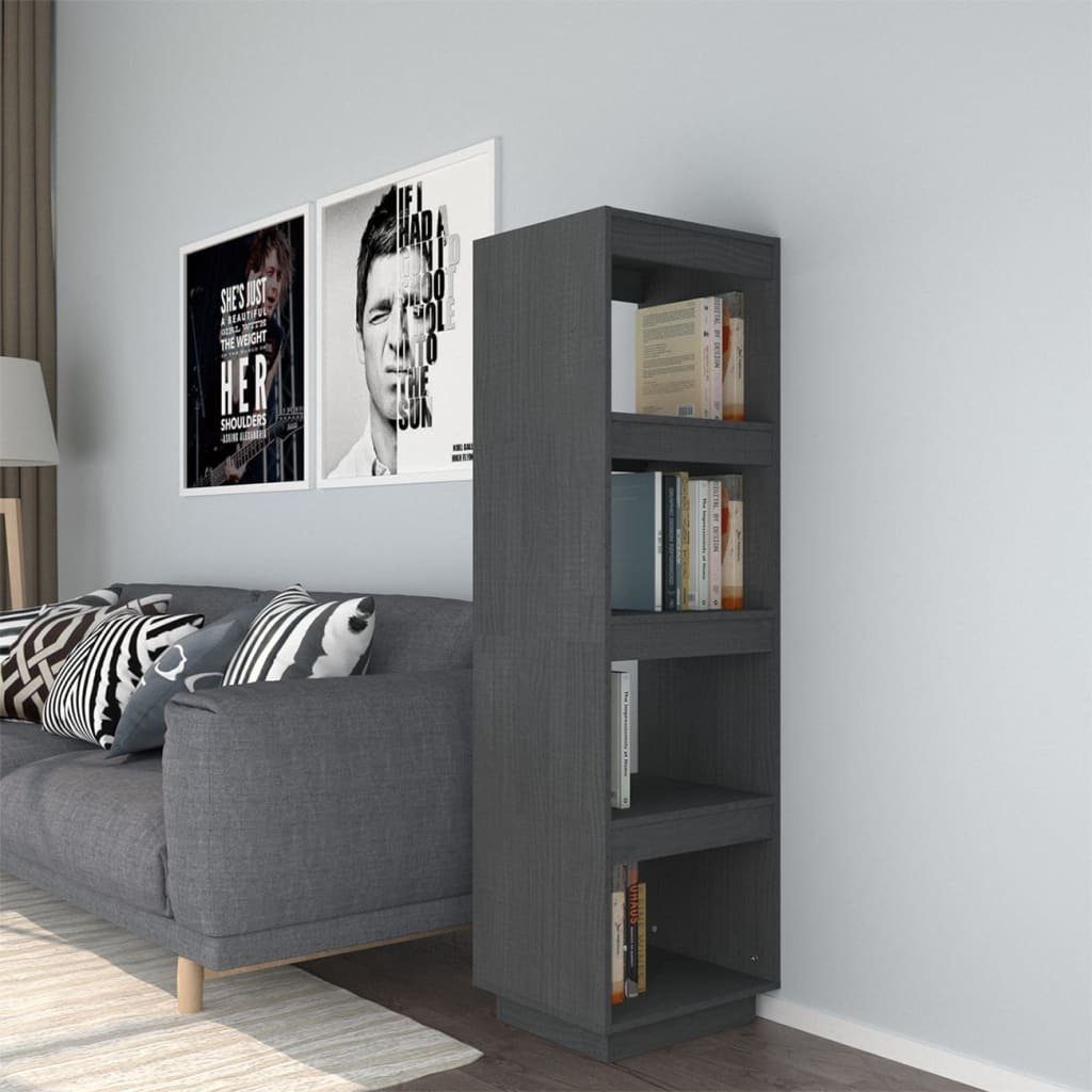 furnicato Bücherregal Bücherregal/Raumteiler Grau 40x35x135 cm Massivholz Kiefer