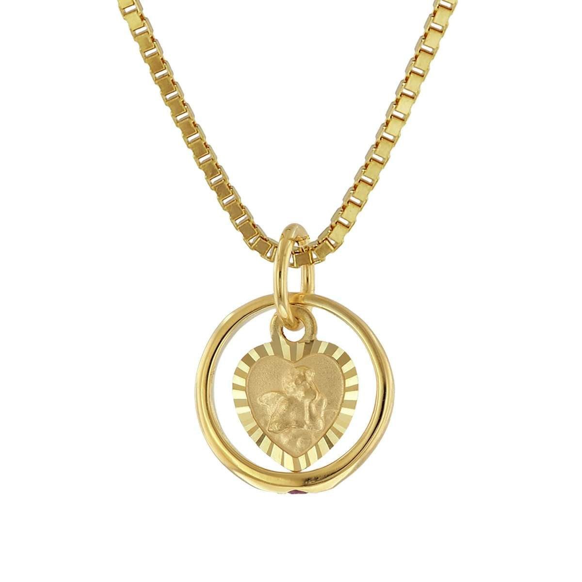 trendor Kette mit Anhänger 75119, Taufring Rubin Amorherz Gold 585 an goldplattierter