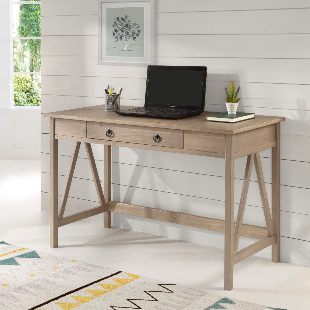 loft24 Schreibtisch Tulle, Arbeitstisch, Tisch mit Schublade, Kiefer Massivholz, Breite 117 cm