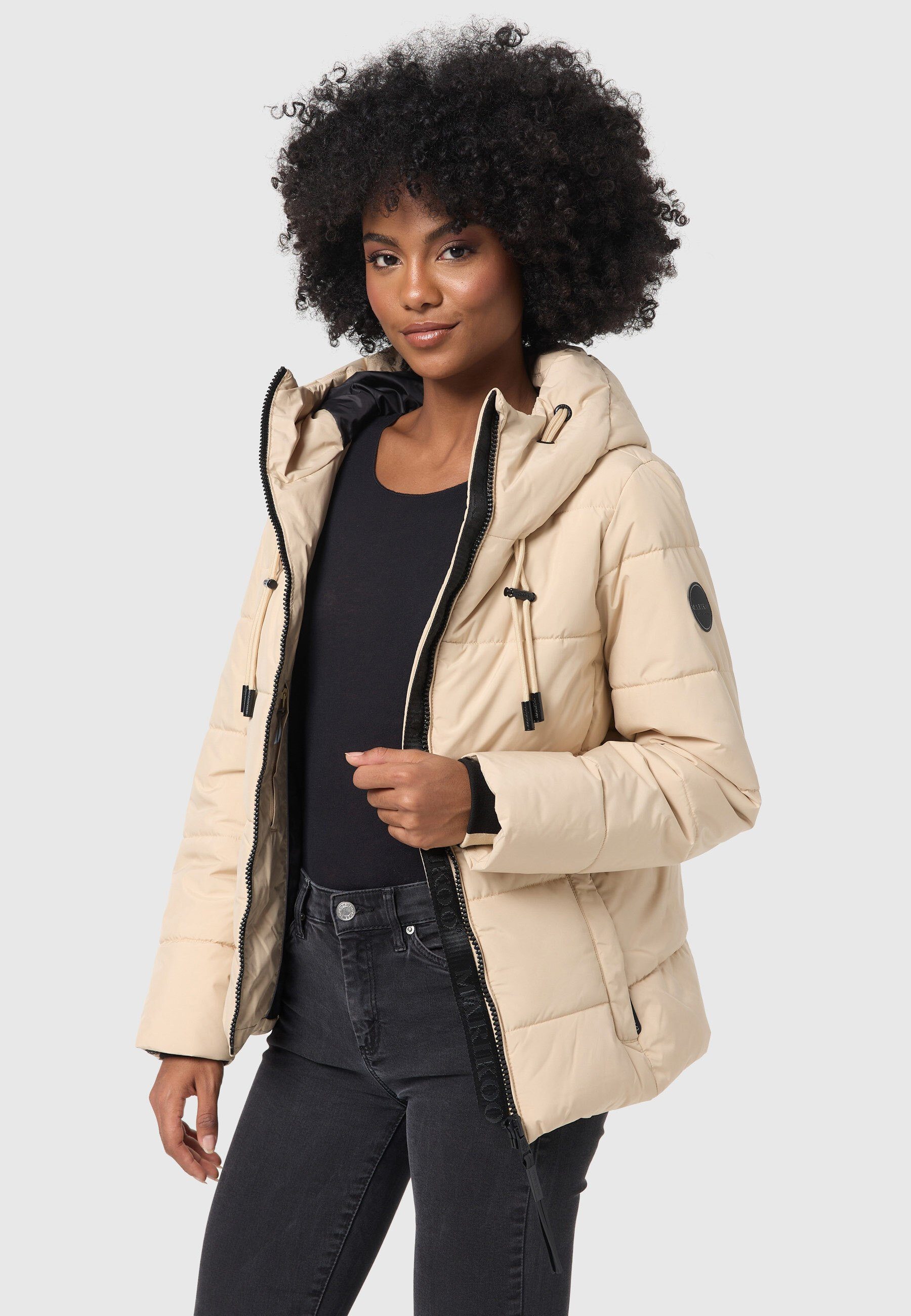 Marikoo Winterjacke Shimoaa XVI Mit großer Steppung Beige Kapuze breiter und