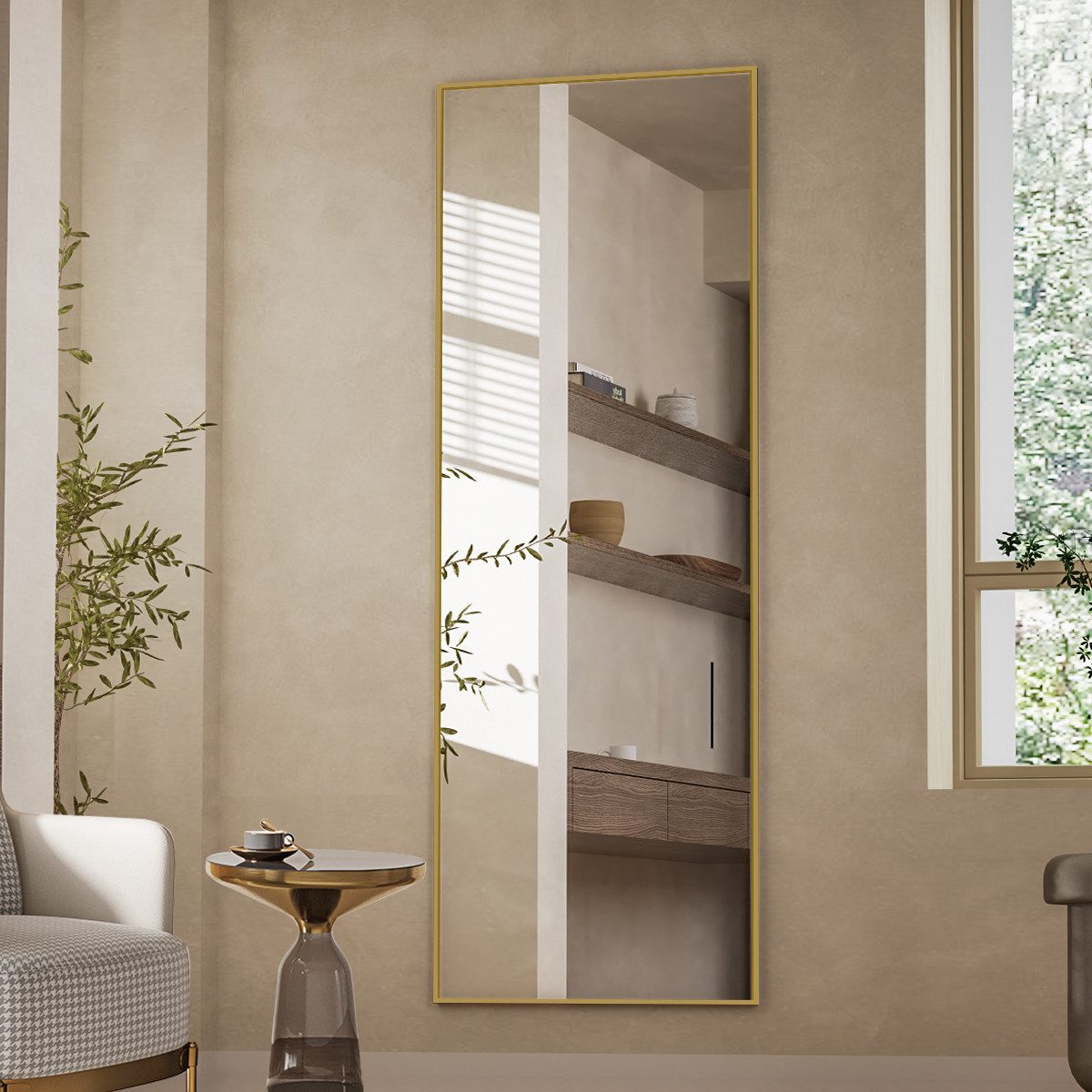 BEAUTYPEAK Standspiegel Rechteckspiegel,senkrecht oder waagerecht hängen (40cm* 140cm,52cm* 161cm, verstärktes Glas, weniger Splitterpotential)