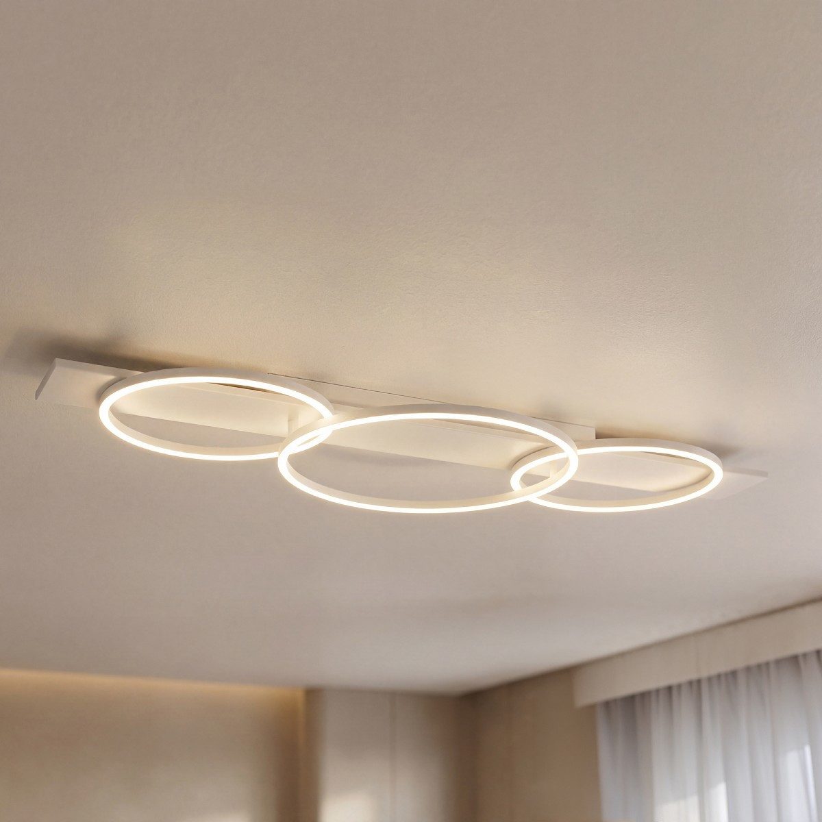 Liadomo LED Deckenleuchte Sintra, dimmbar, modern, für Wohnzimmer & Schlafzimmer, 3-flammig, 3-Stufen-Dimmer, LED fest integriert, Warmweiß, aus Aluminium, Weiß, rund, 100 cm lang