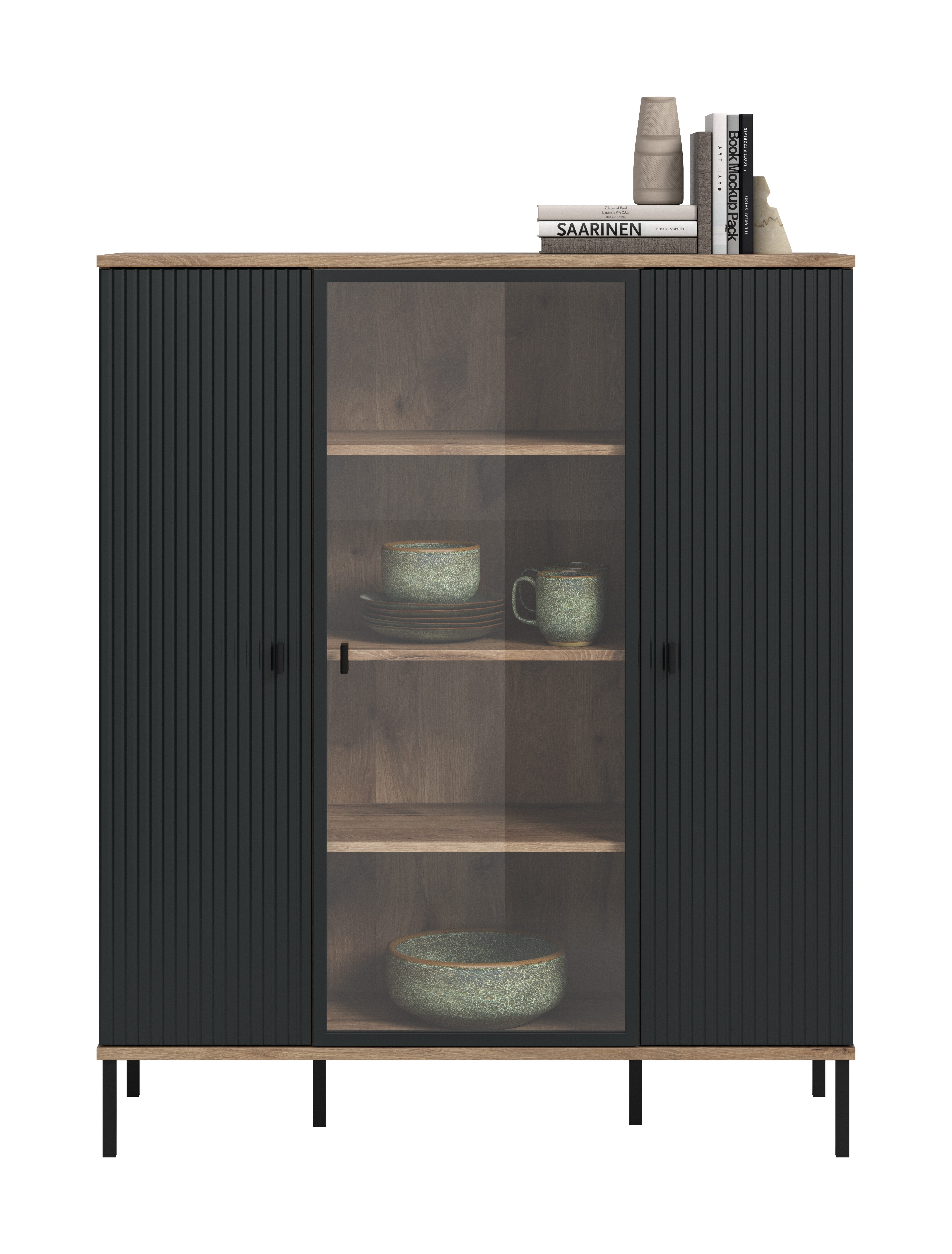 furnling Highboard Chesco, 1 Glastür, 2 Türen, 10 Fächer, Soft-Close-Funktion, Breite 115 cm