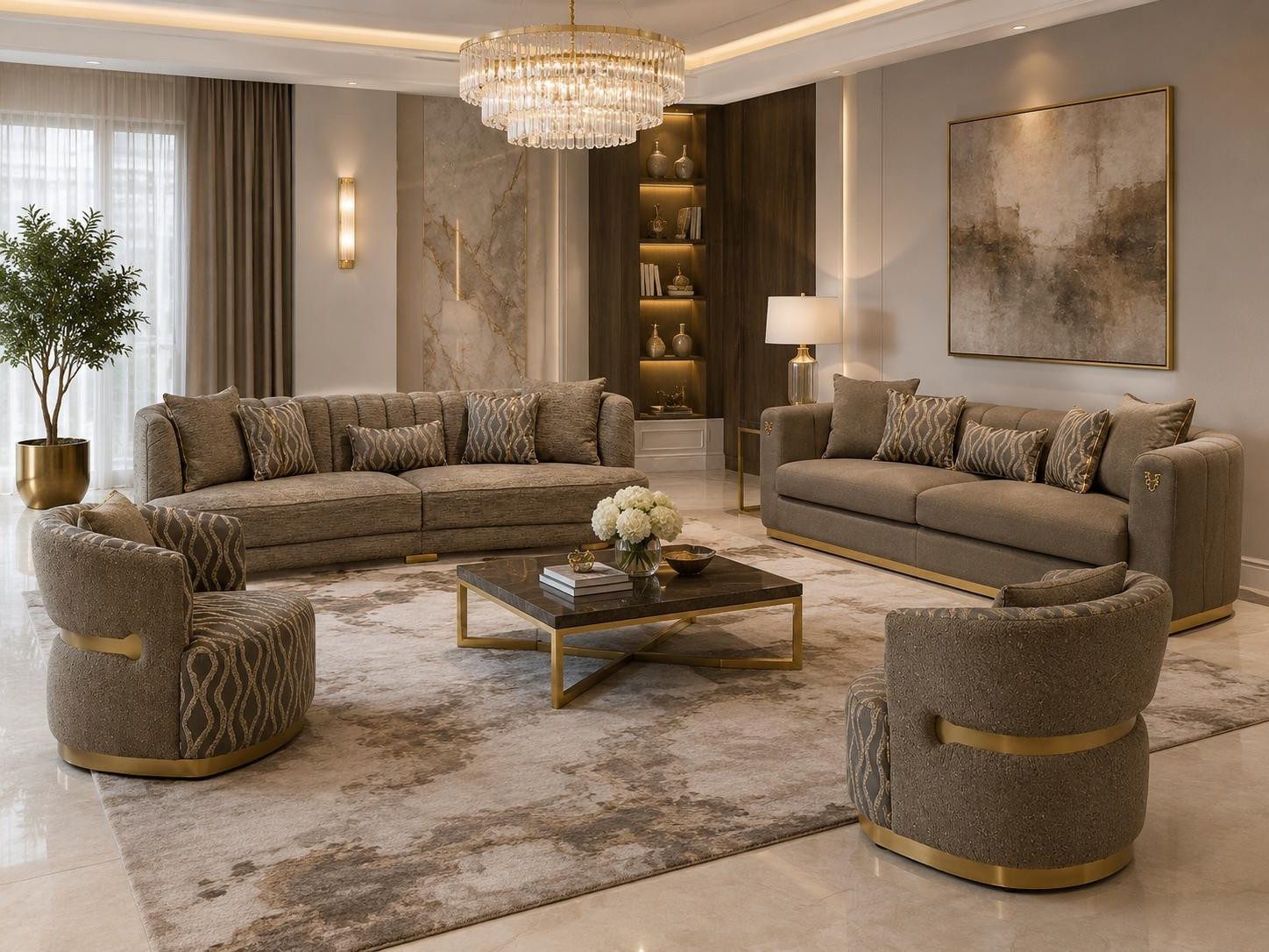 Xlmoebel Polstergarnitur Stilvolles Wohnzimmer-Set mit 4+4+1+1-Sitzer und edler Optik, (4-tlg., 4-2)