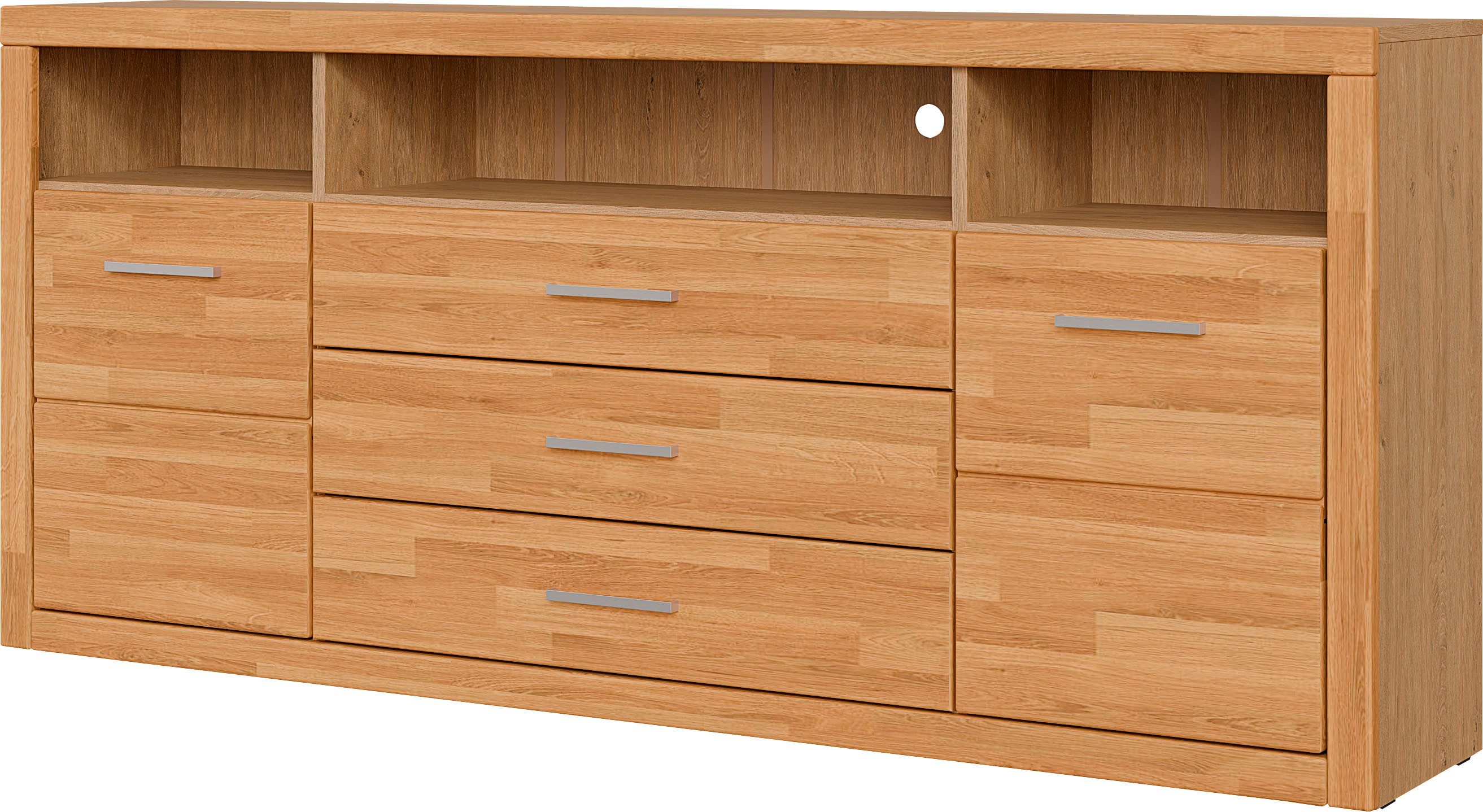 OTTO home Sideboard Ribe,180cm breit, Fronten Massivholz,7 Fächer, Holz massiv, Holzwerkstoff, Metall Griffe,2Türen,3Schubladen