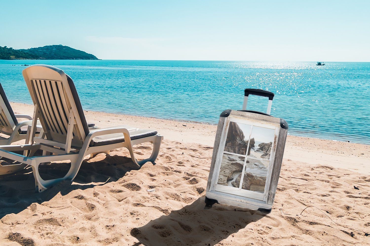 Strand, mit für rollen, - Handgepäck Reisetasche Trolley, Ferien, - Holz Handgepäckkoffer 4 Reisekoffer Rollen, Durchblick MuchoWow