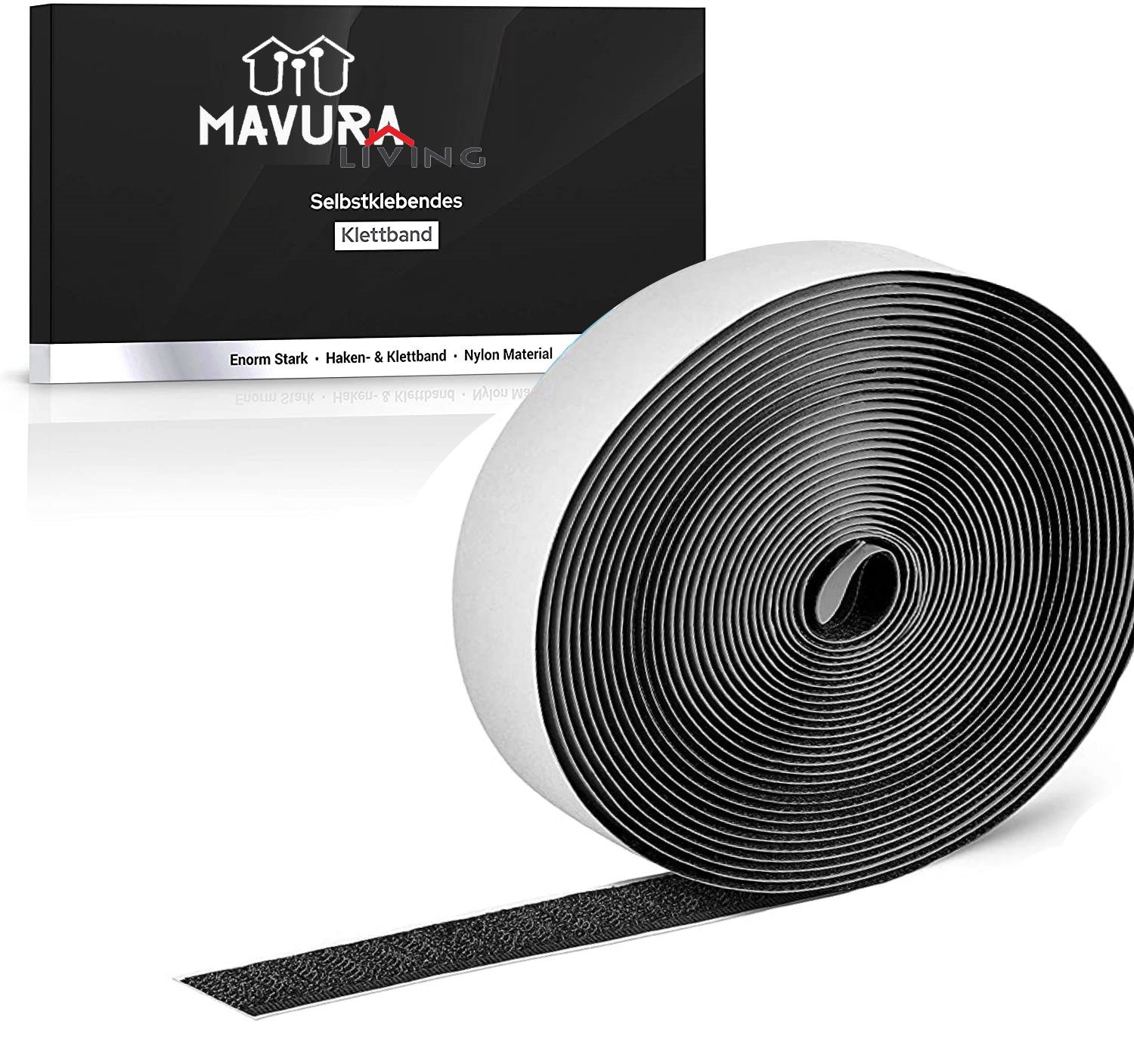 [3m] MAVURA Klettverschluss Klebeklett schwarz Hakenband Klett-Klebeband Flauschband Klebeband Klettband Premium Doppelseitiges (3,98€/m) Selbstklebend Klett