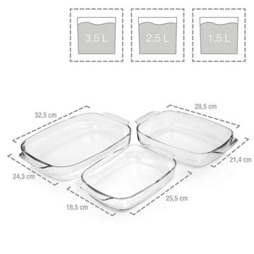 SÄNGER Auflaufform Ofenform Set, Borosilikatglas Glas, (3-St), in verschiedenen Größen, 1,5 L, 2,5 L & 3,5 L, hitzebeständig