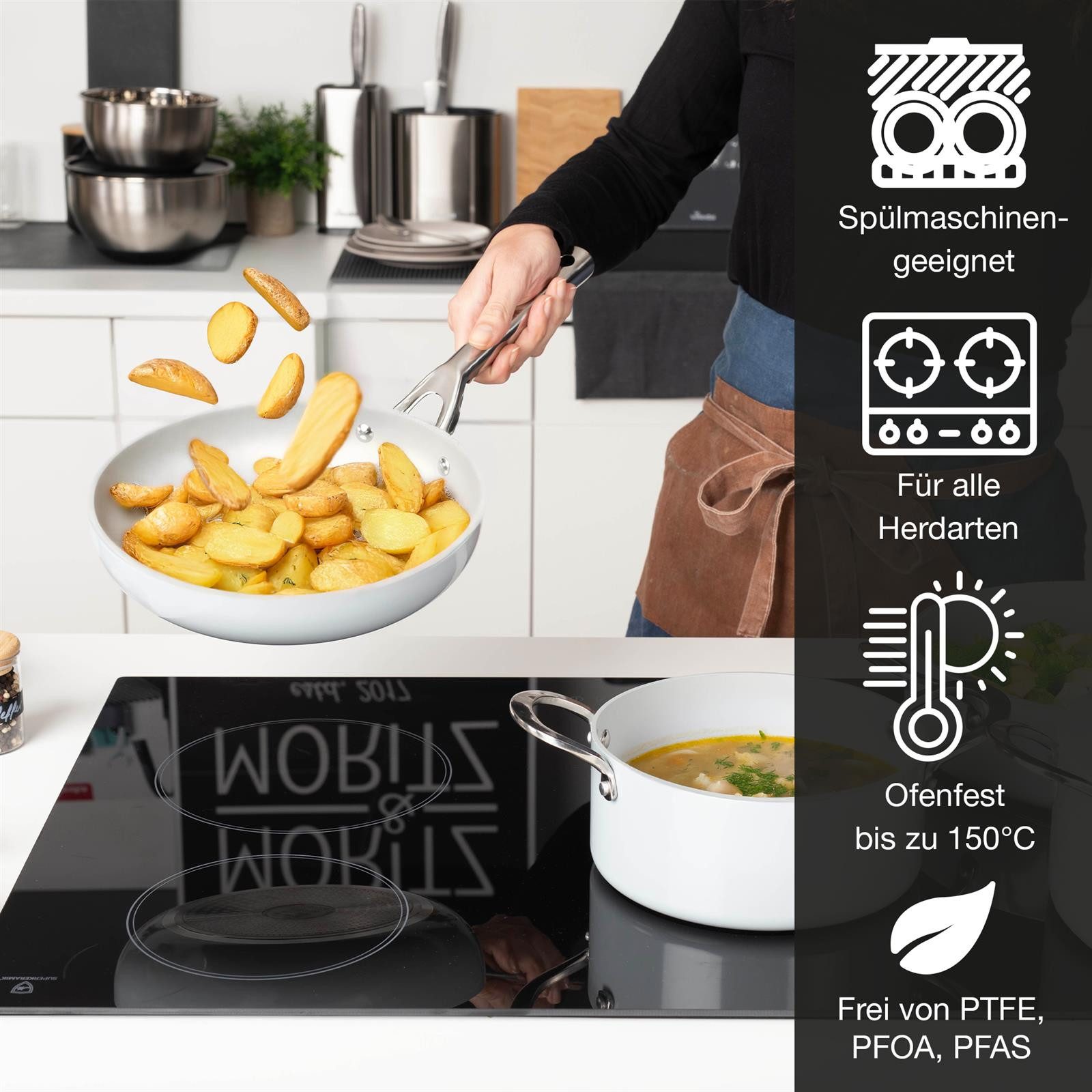 Moritz & Moritz Topf-Set 7-tlg Topf- und Pfannenset Grau, Aluminium (Set, 7-tlg., Set), für alle Herdarten geeignet