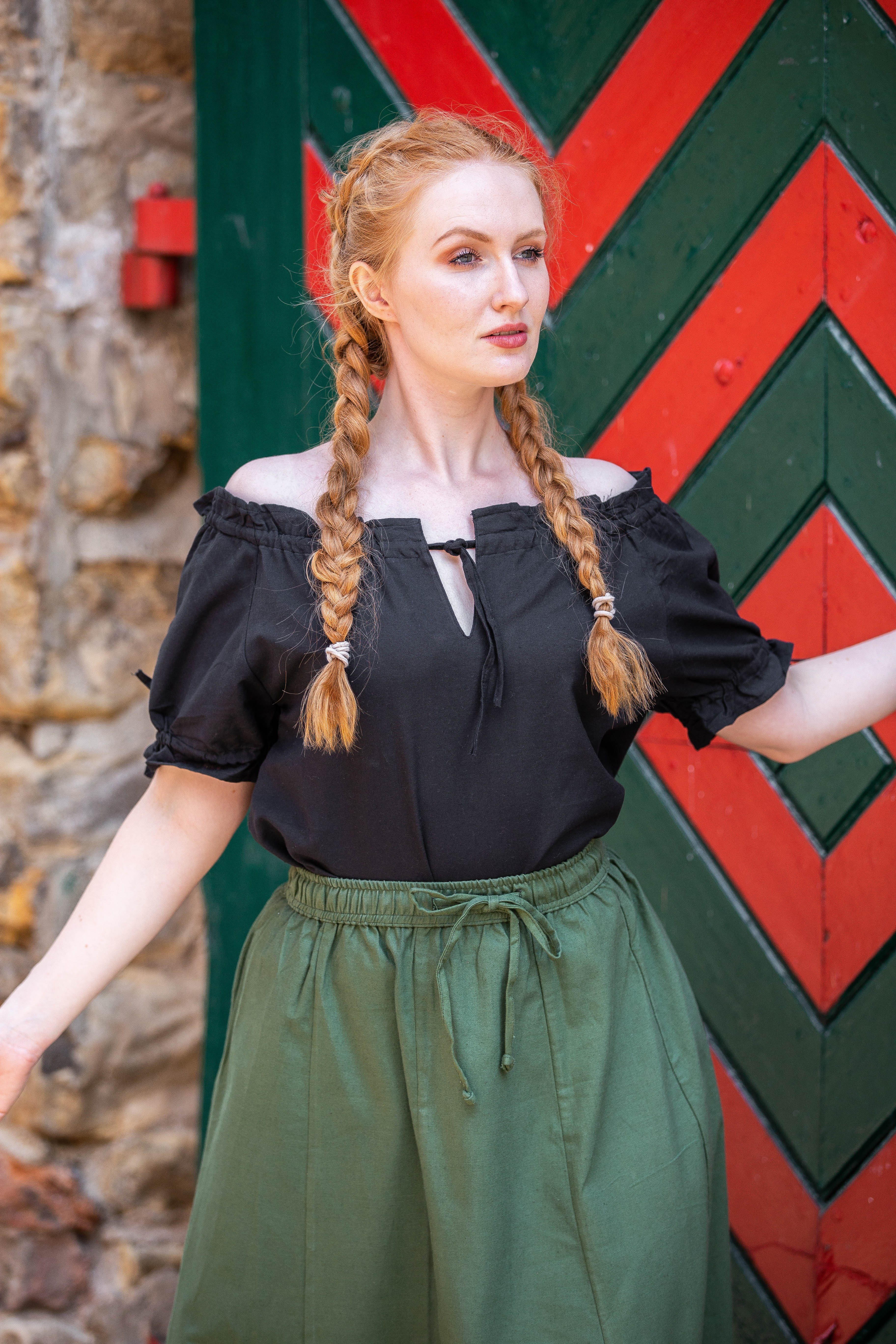 Burgfräulein-Kostüm Mittelalterliche Sommerbluse "Otilia" in Schwarz XL