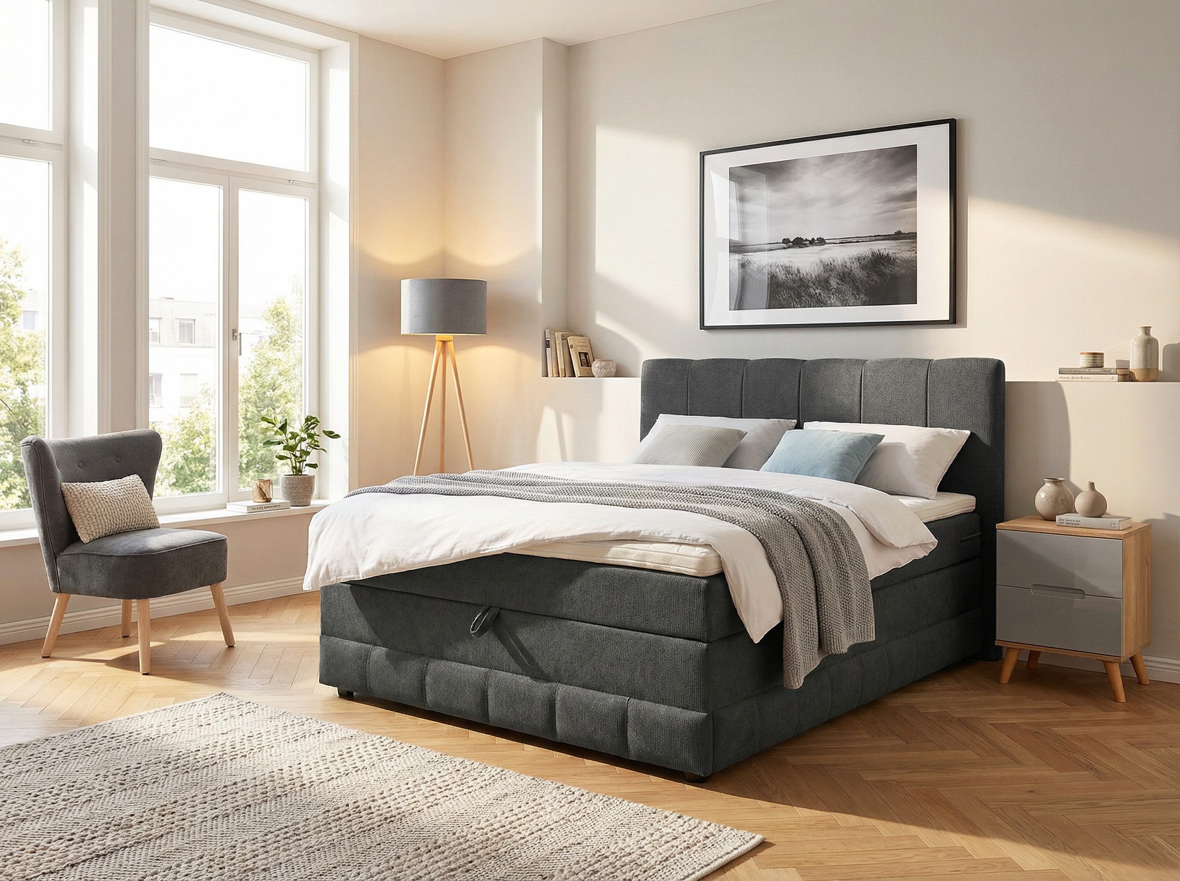OTTO home Boxbett Likely inkl. Bettkasten, in 140er & 180er Breite, in Boxspring-Optik, inkl. Topper & Aufbauvideo, erhältlich in verschiedenen Farben