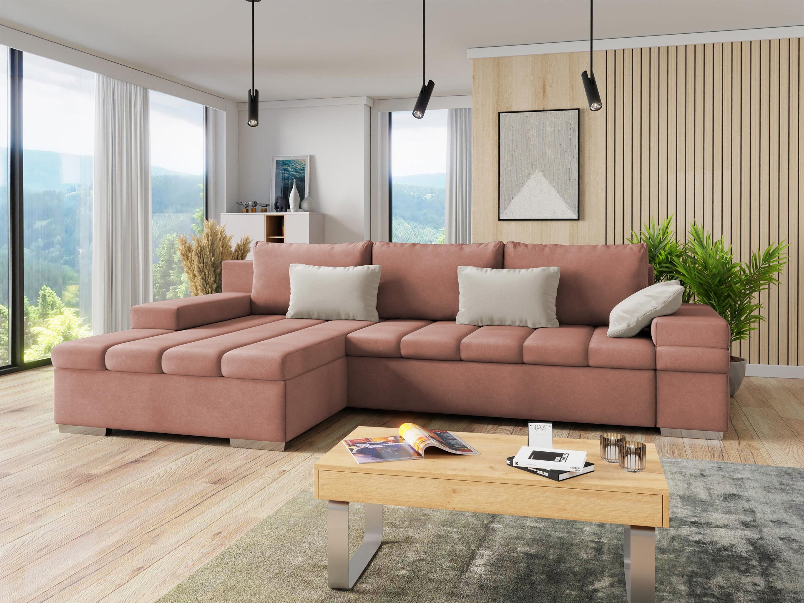 MIRJAN24 Ecksofa Bangkok, mit Bettkasten und Schlaffunktion, L-Form, Wellenfeder, 310x175x83 cm