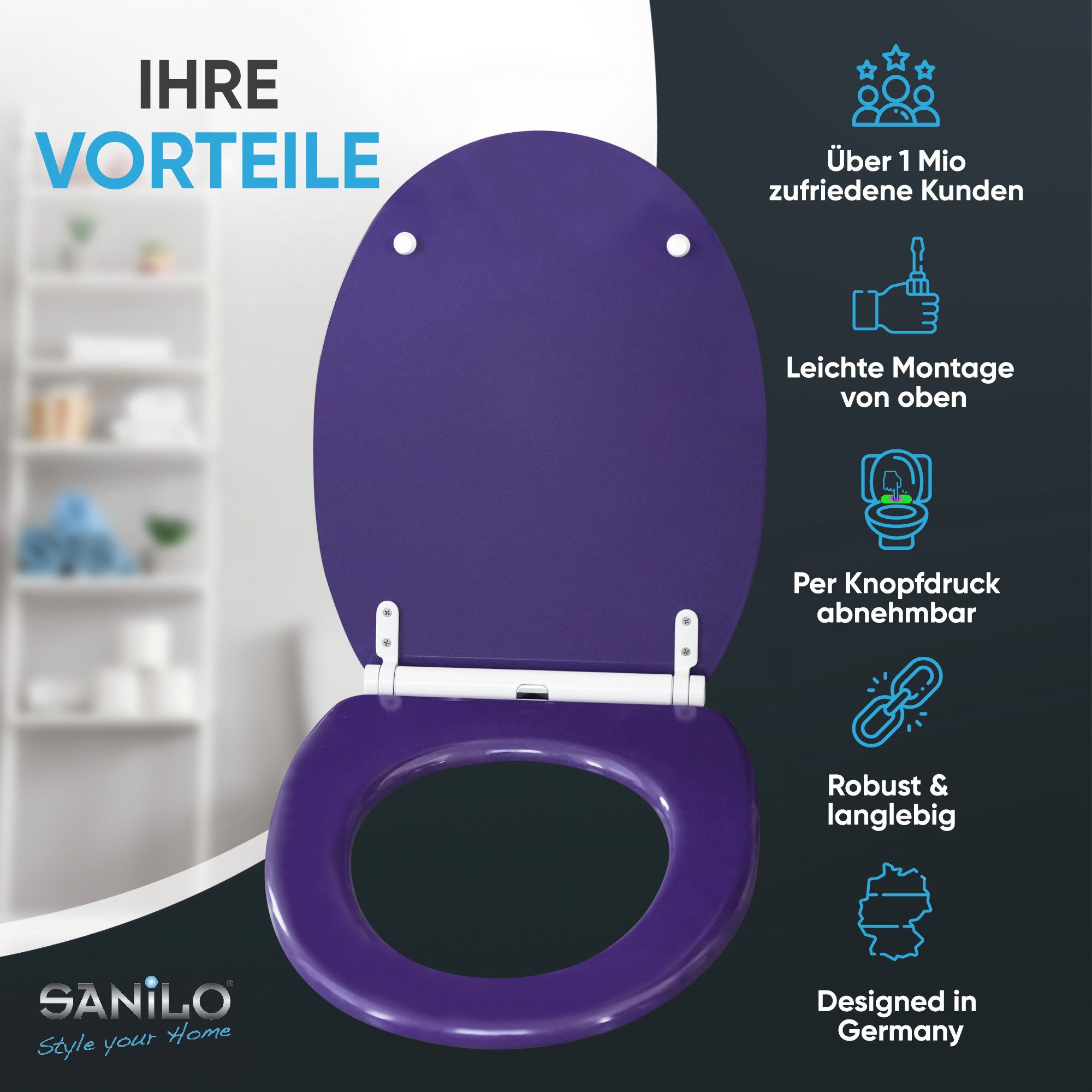Sanilo WC-Sitz Glitzer mit Absenkautomatik & Quick Release, Premium Toilettendeckel, abnehmbar, leichte Montage von oben
