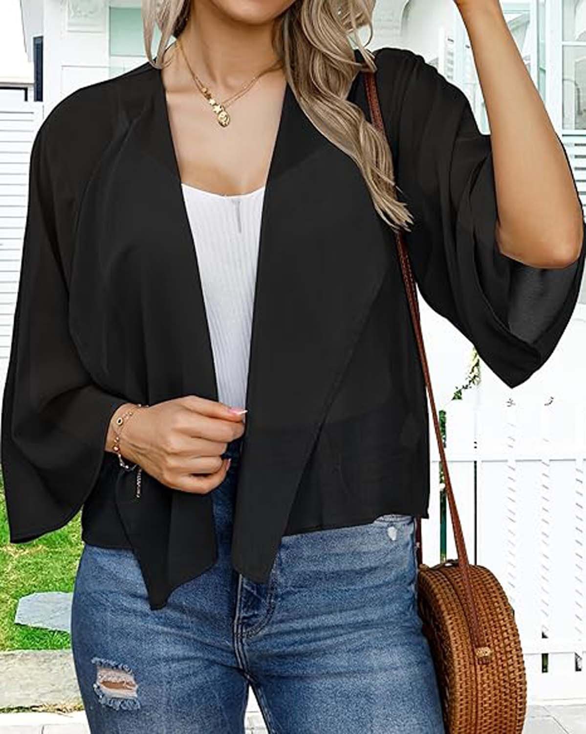 Bwecuy Bolero Damen Chiffon Bolerojacke Elegant Sommer Cardigan 3/4 Ärmel