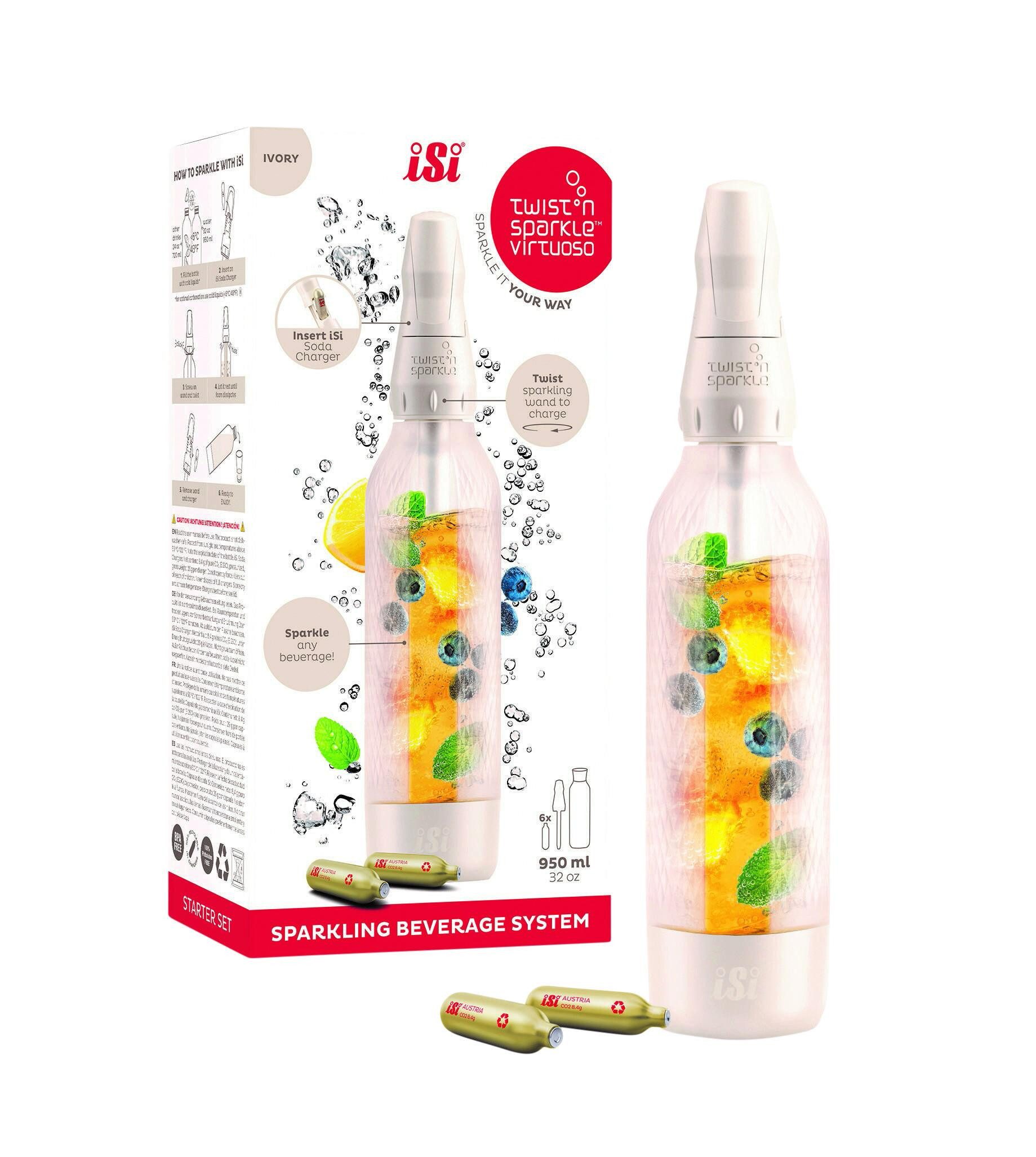 iSi Wassersprudler Twist'n Sparkle Virtuoso Wassersprudler, Manuell, 0,95 L, sprudelt Wasser & Getränke