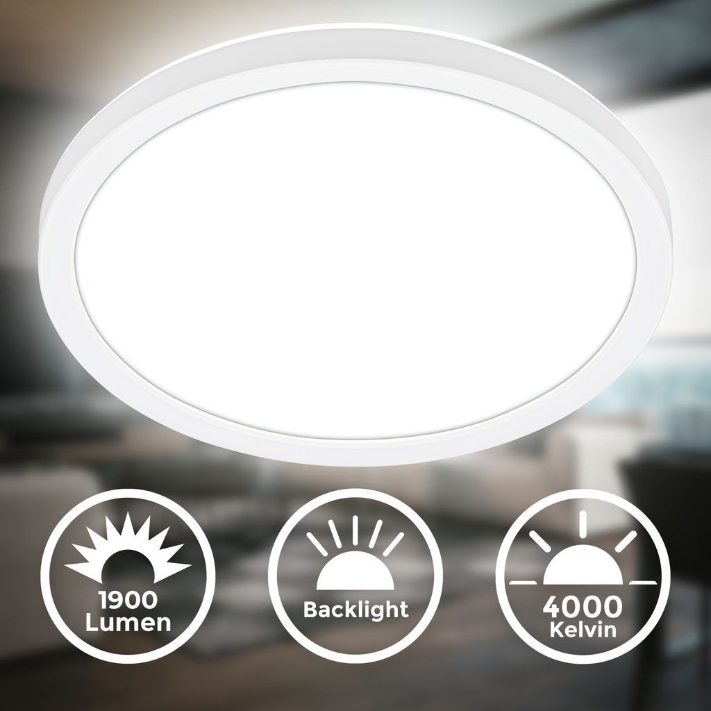B.K.Licht LED Deckenleuchte Ultraflaches LED Panel mit Backlight weiß - BKL1598, LED fest integriert, 2700K - Extra-Warmweiß, LED Deckenlampe 24 x 3 cm Weiß 16W Wohnzimmer Schlafzimmer Küche