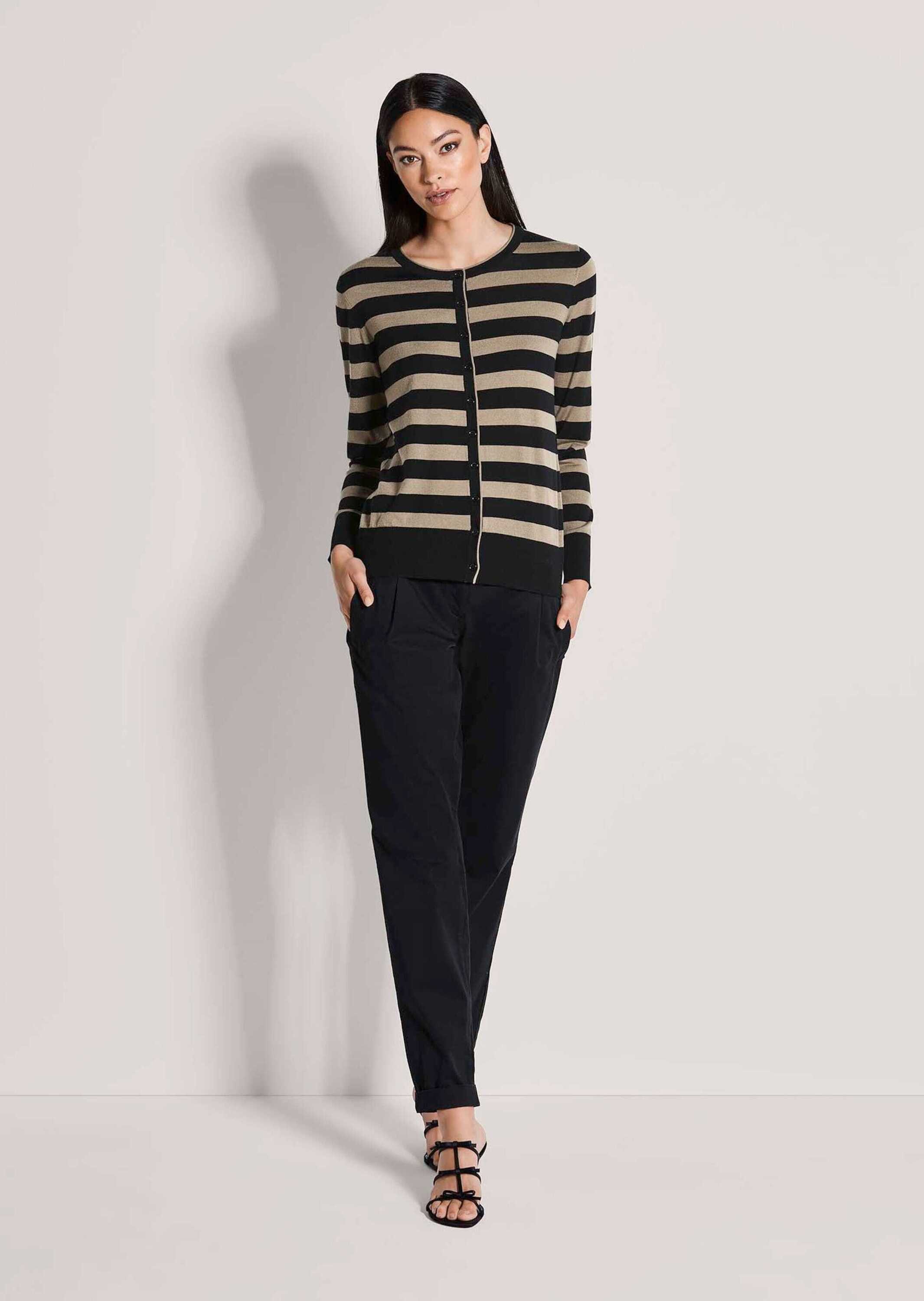 MADELEINE Strickjacke Langarm Cardigan mit Streifen, Schurwolle Leichte Jacke mit Rundhals und Knopfleiste, figurbetonte Passform