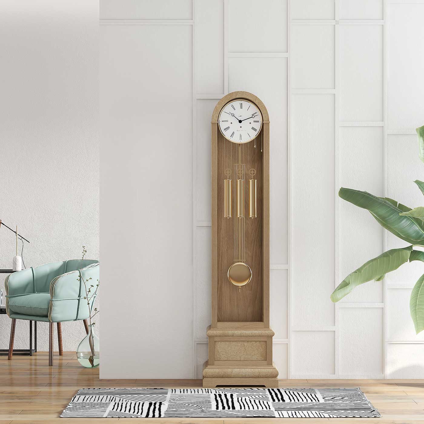 Hermle Standuhr Standuhr Eiche hell mit Wurzelholz - Hermle Modell: 01087-050461