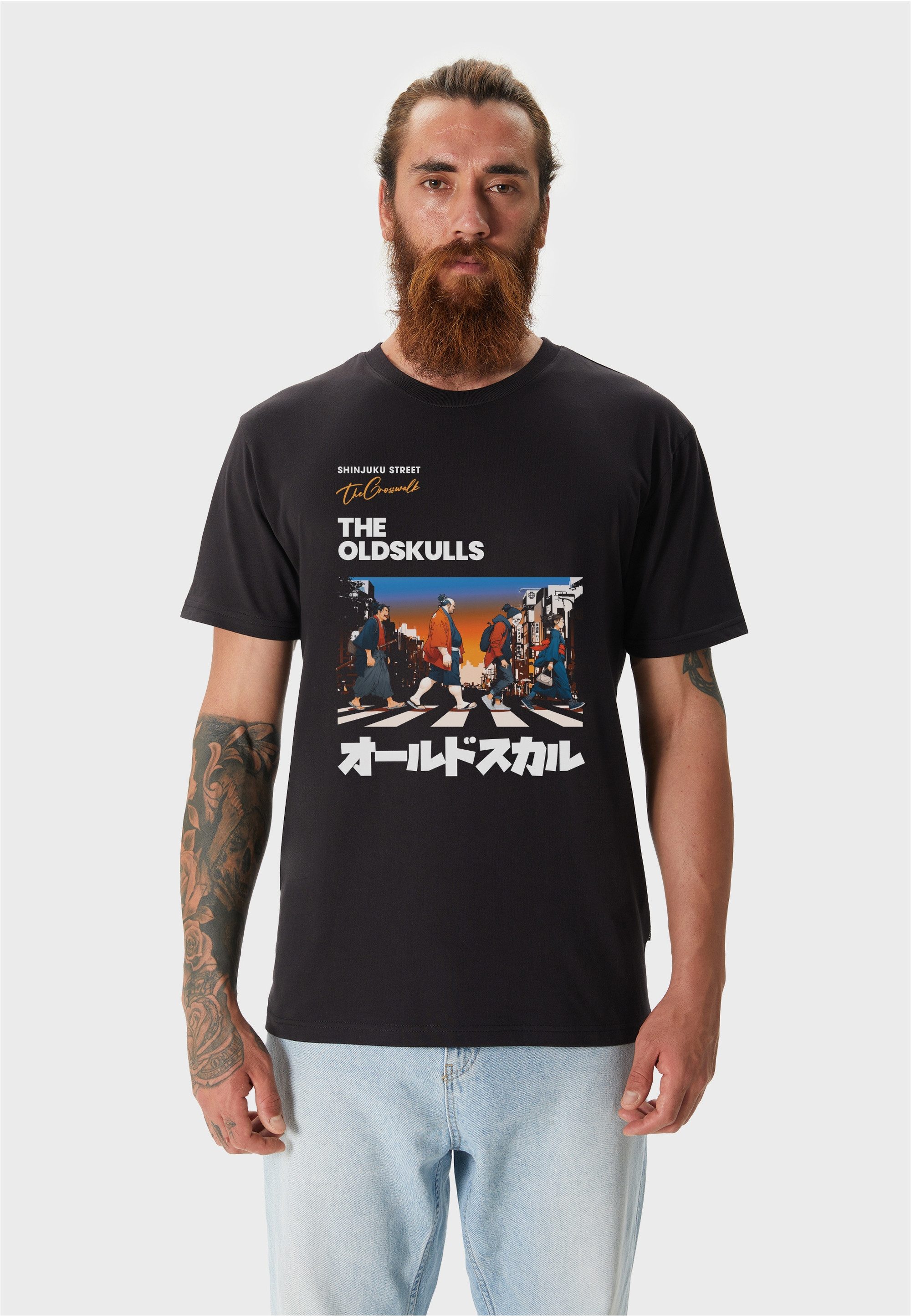 Oldskull T-Shirt Asian Icons Legends Walking Graphic mit großem Fotodruck