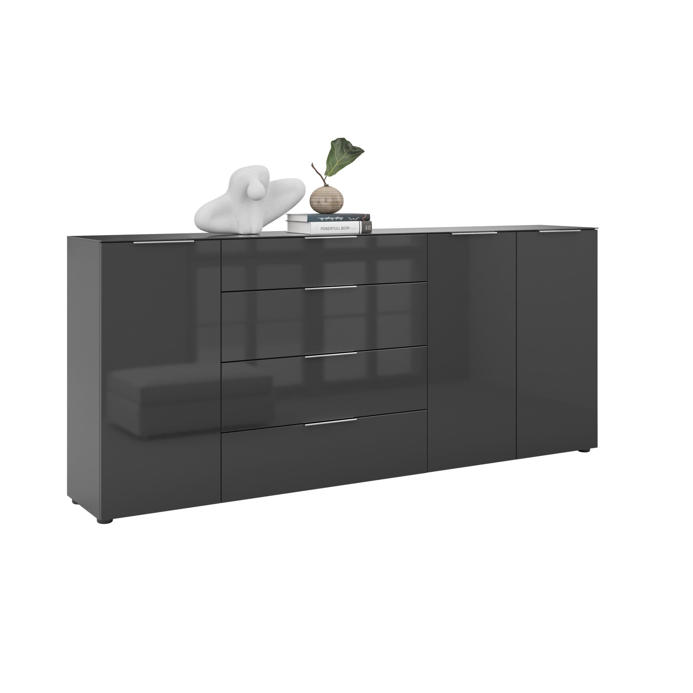 freiraum Sideboard style, in anthrazit matt - Anthrazitglas - 225x98,7x40cm (BxHxT)
