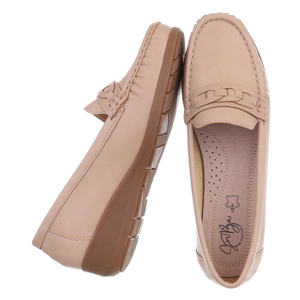 Ital-Design Damen Mokassins mit geflochtenem Detail und rutschfester Sohle Slipper (91117464) Keilabsatz/Wedge Mokassins in Hellbraun