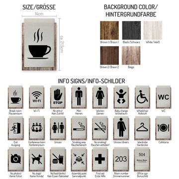 Kreative Feder Hinweisschild "Garderobe" - modernes Business-Schild aus Holz und Alu, für Innenräume; ideal für Büro, Schule, Universität