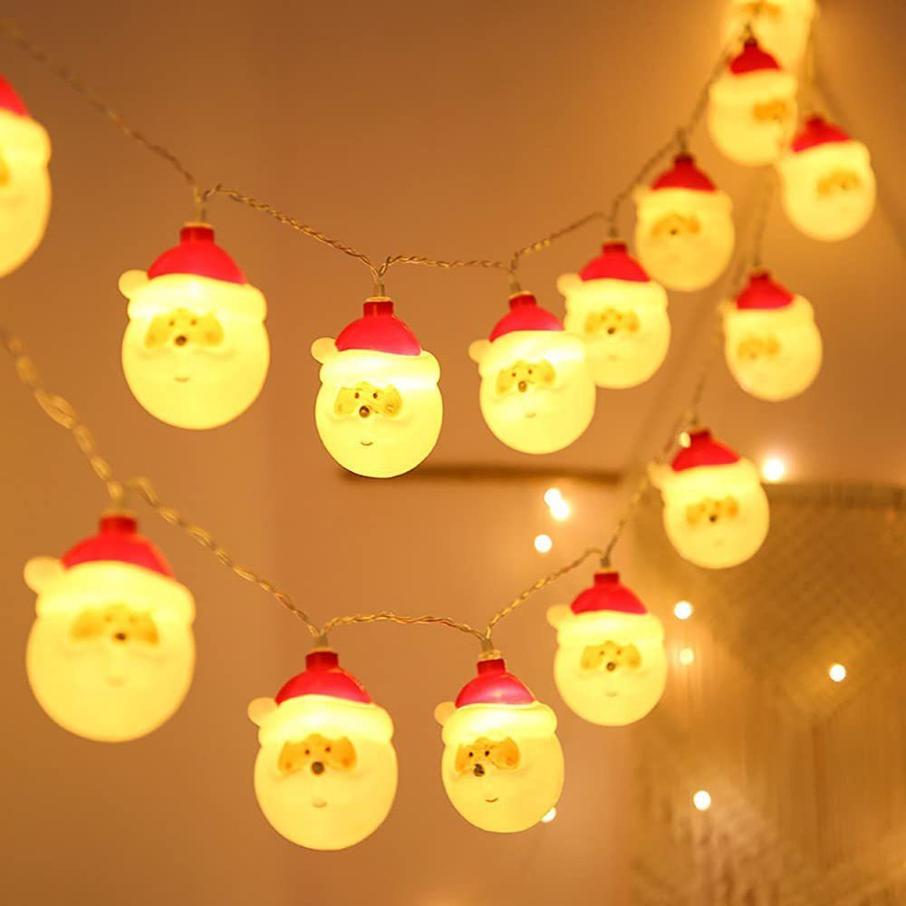 MUPOO LED-Lichterkette LED Batteriebetrieben, Weihnachtsbeleuchtung Innen Außen, LEDs, Warmes Lichterkette - Lichterkette 1.5M 10 Weihnachtsmann/Schneemann Weiß Weihnachtsmann