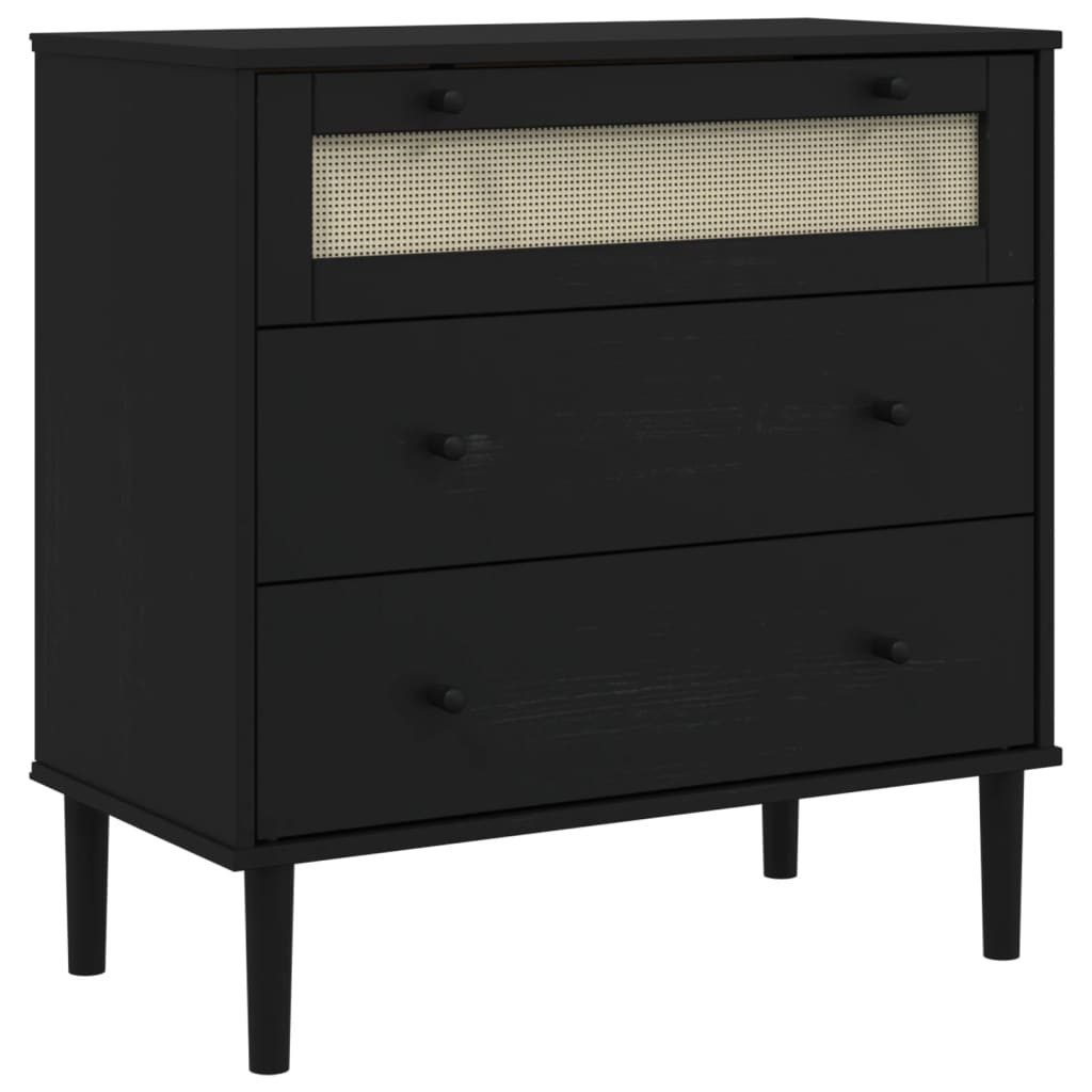 vidaXL Kommode Schubladenkommode SENJA Rattan-Look Schwarz 80x40x80 Kieferholz (1 St)