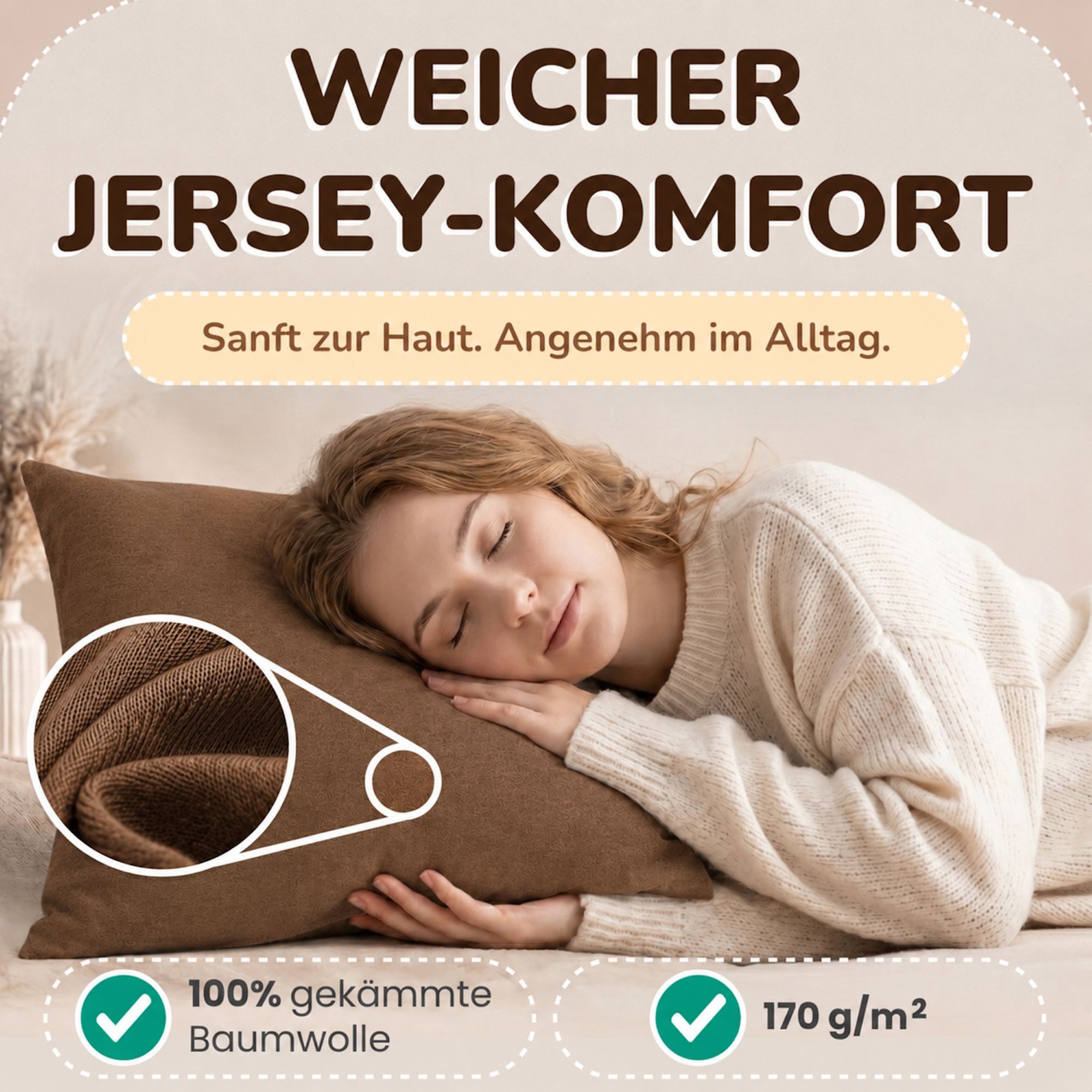 leevitex® Kissenbezüge Kissenbezug 40 x 40 cm, 2er Set, Schokobraun/Dunkelbraun, (2 Stück), feine Jersey-Qualität, 100% Baumwolle, robuster Reißverschluss