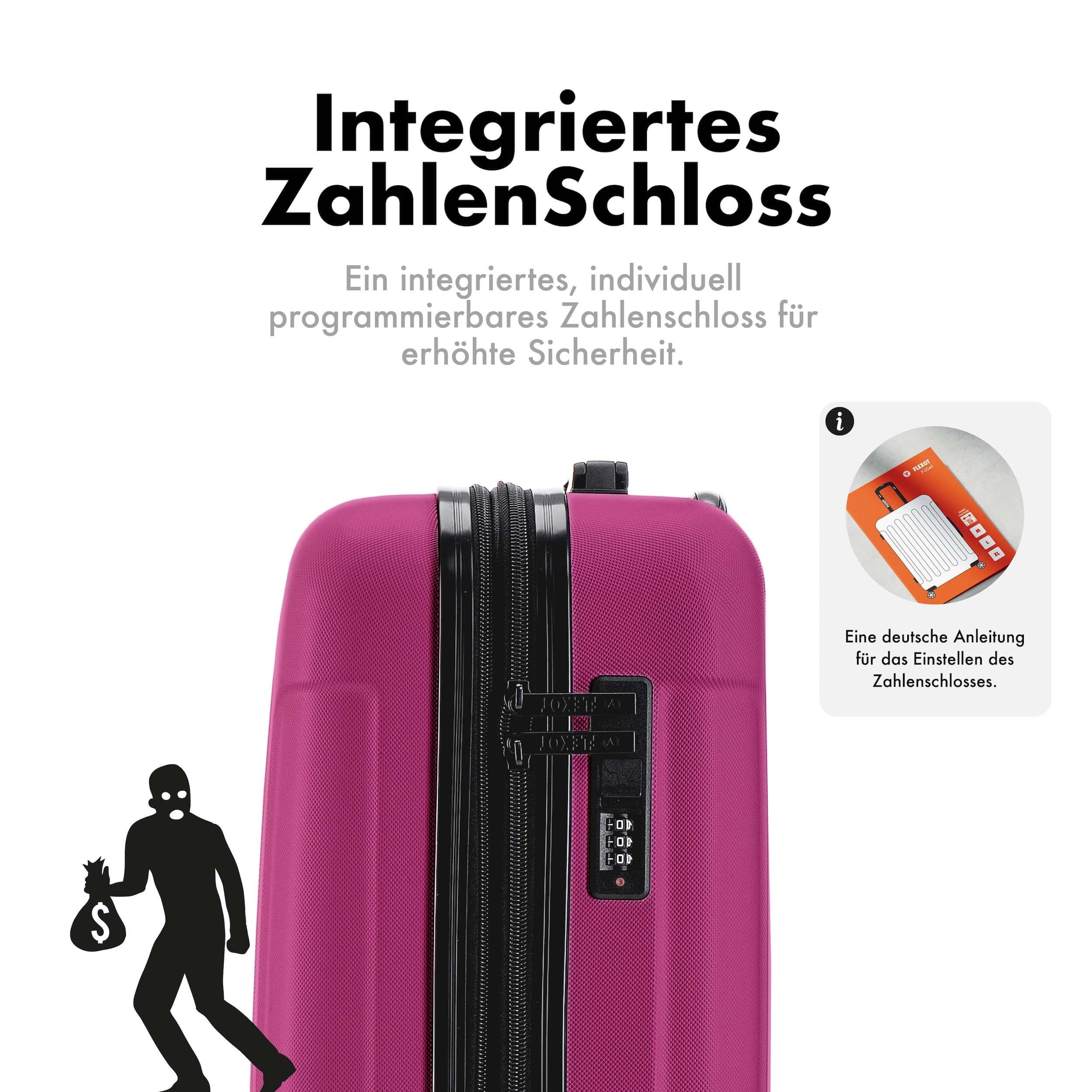 Flexot Hartschalen-Trolley F-3045 (Gr. M, L, XL) – Kofferset – ABS-Hartschale, 4 Rollen, Robuster und moderner Koffer mit vier 360° Rollen und Zahlenschloss – Bild 5 von 5