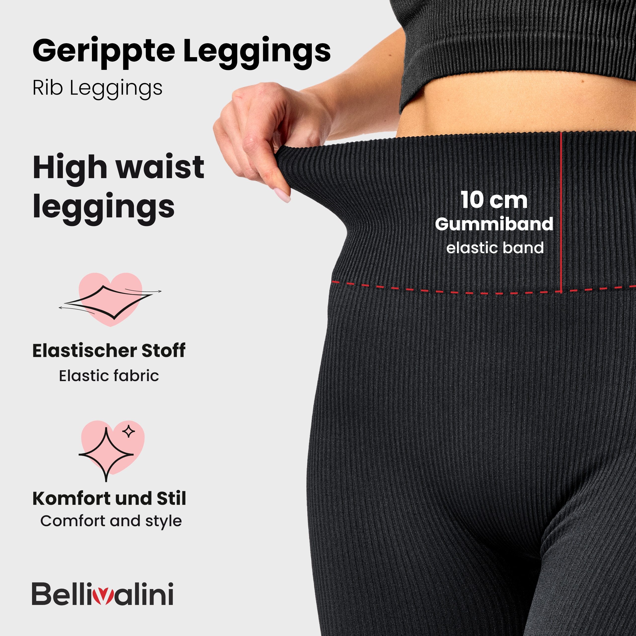 Bellivalini Leggings Sport Gerippte Damen High Waist Fitness Gym BLV-RIB-LE (1-tlg)