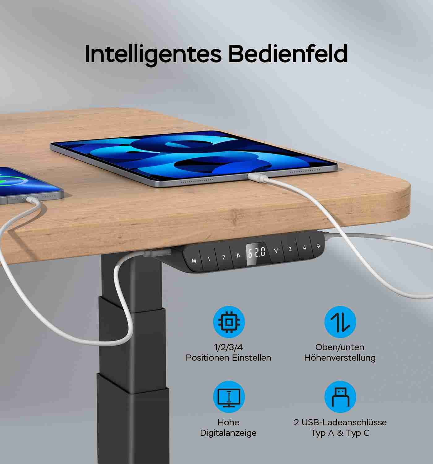 Super Solu Schreibtisch Elektrisch Höhenverstellbares Tischgestell Dual-Motor 3-Fach-Teleskop (1-St., 7B-Black /4 Memory Funktionen), Antikollisionssystem